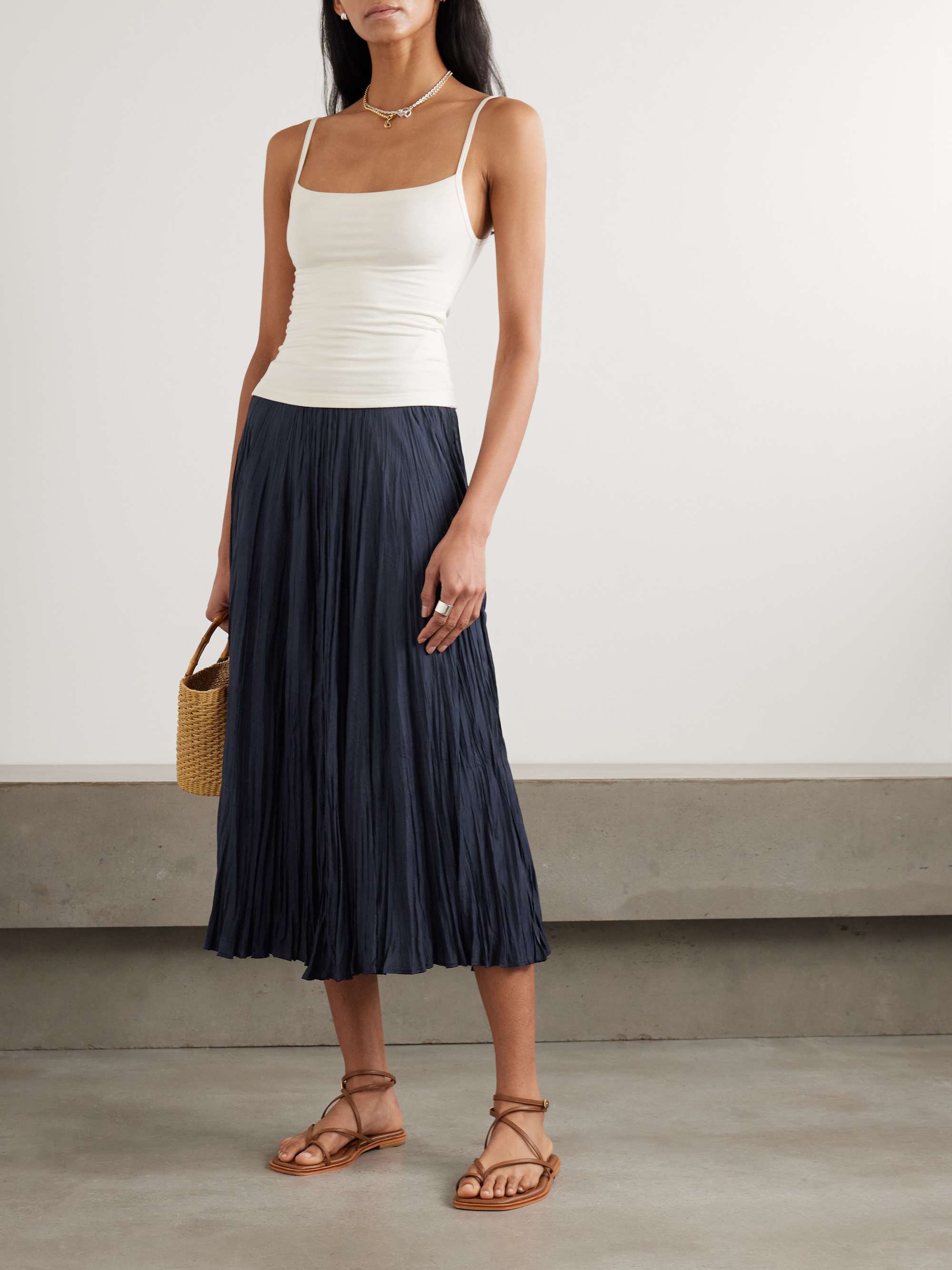 Sully crinkled silk-habotai midi skirt view