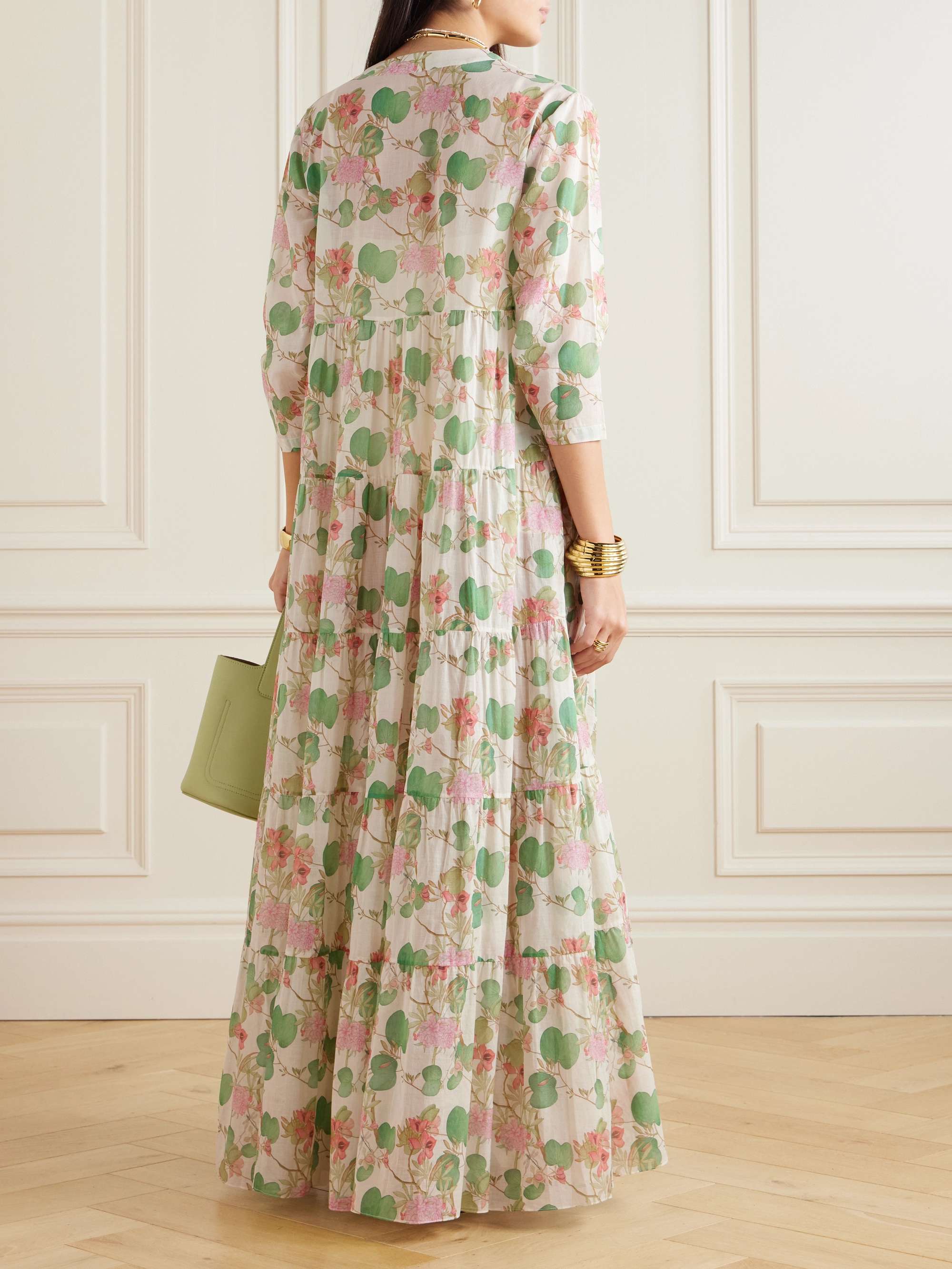 Alba tiered pleated printed cotton-poplin maxi dress view
