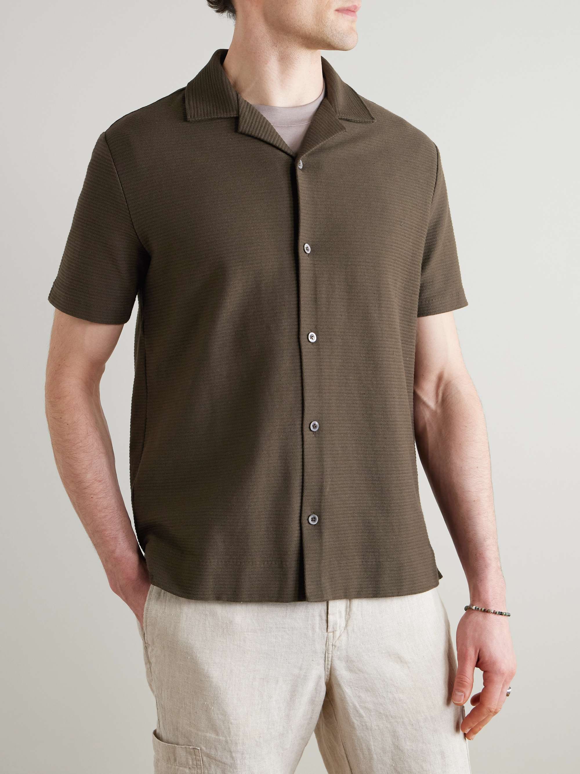 Camp-Collar Ribbed Organic Cotton-Jersey Shirt view