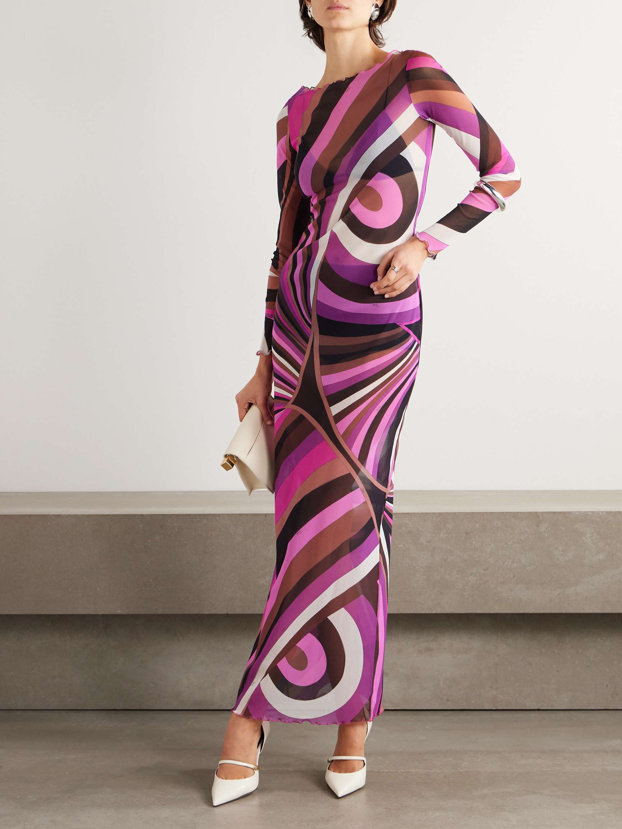 Crystal-embellished printed tulle maxi dress view