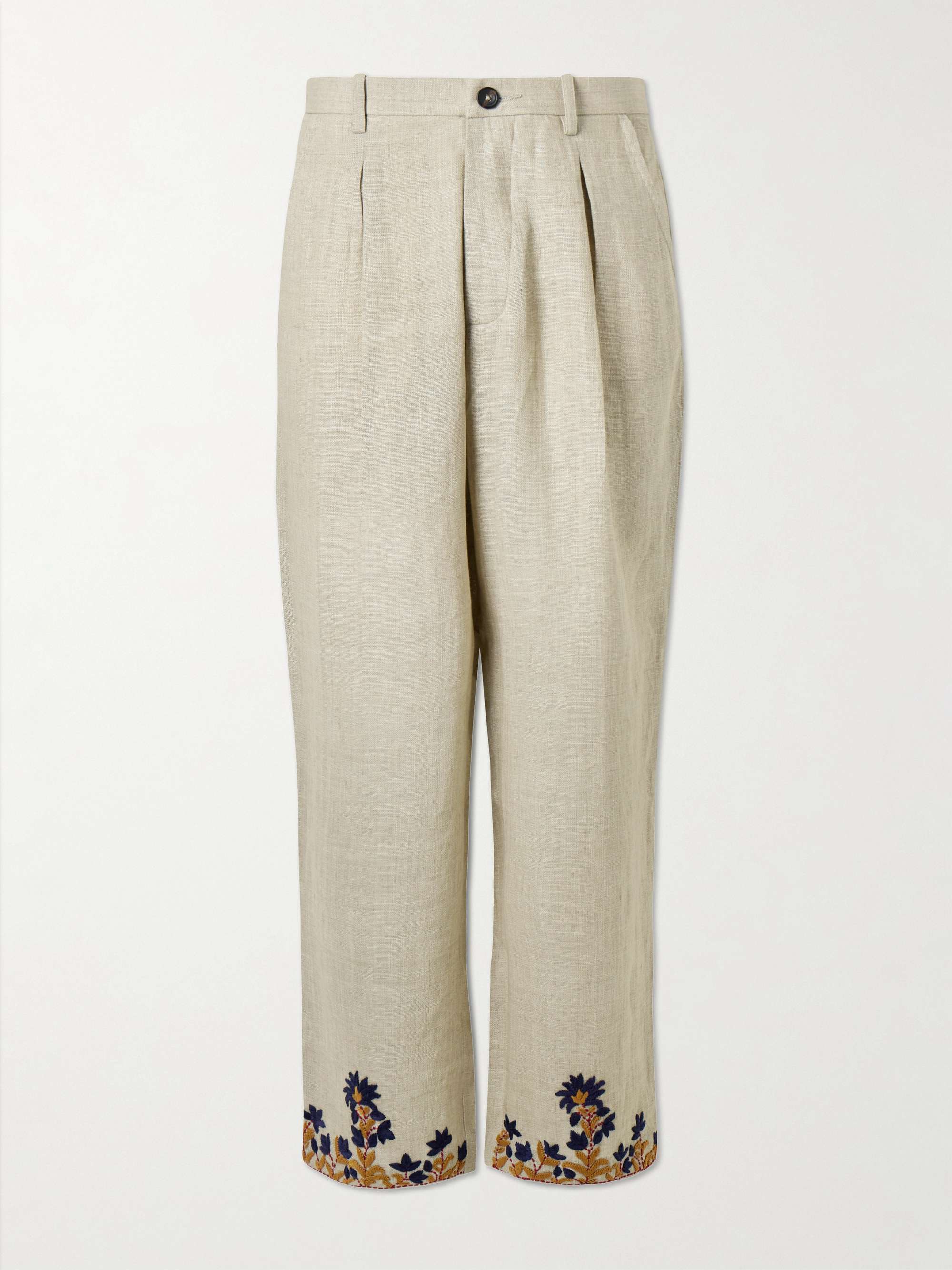 Straight-Leg Embroidered Linen Trousers view