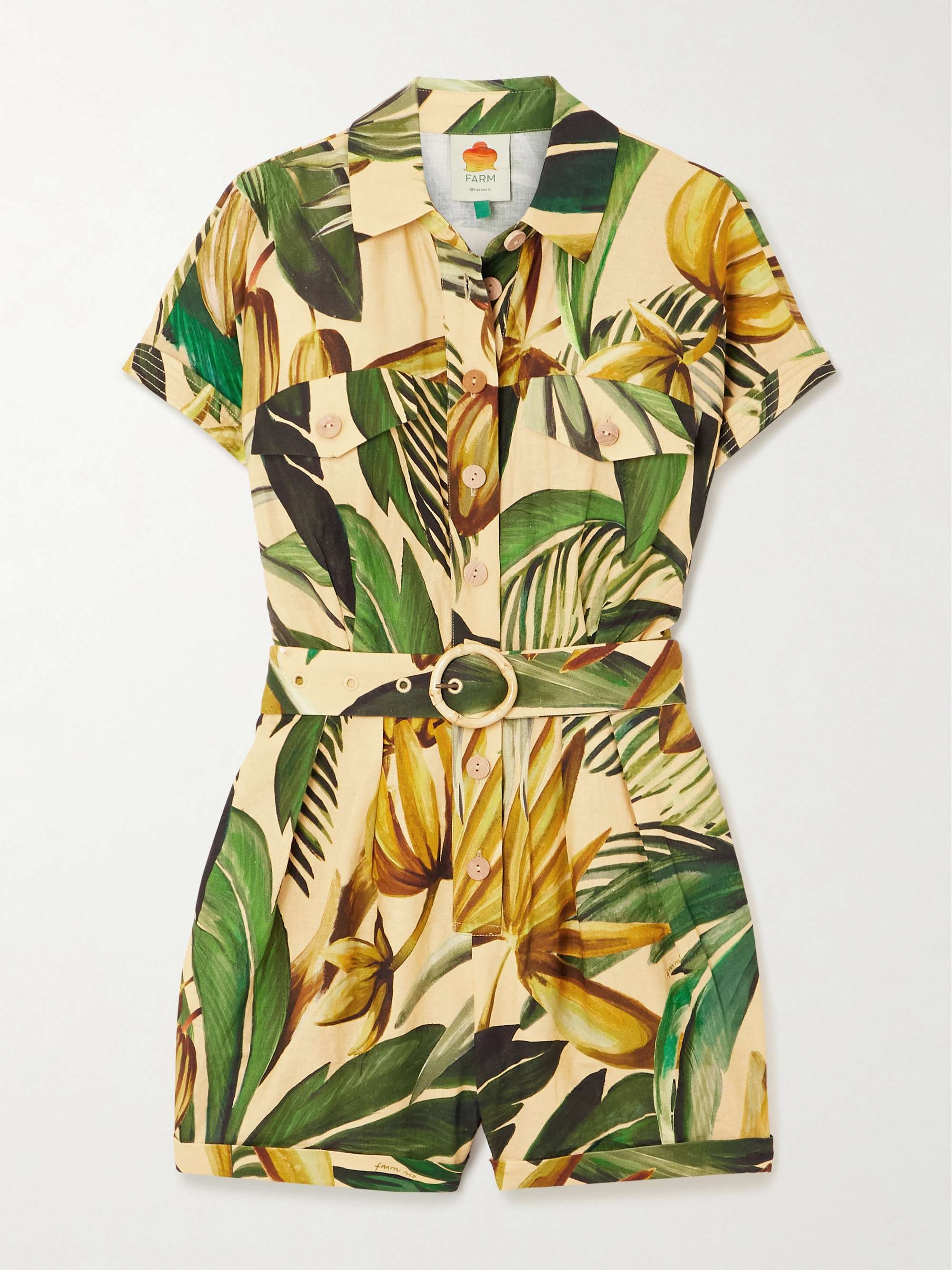 Bananart belted printed linen-blend playsuit view