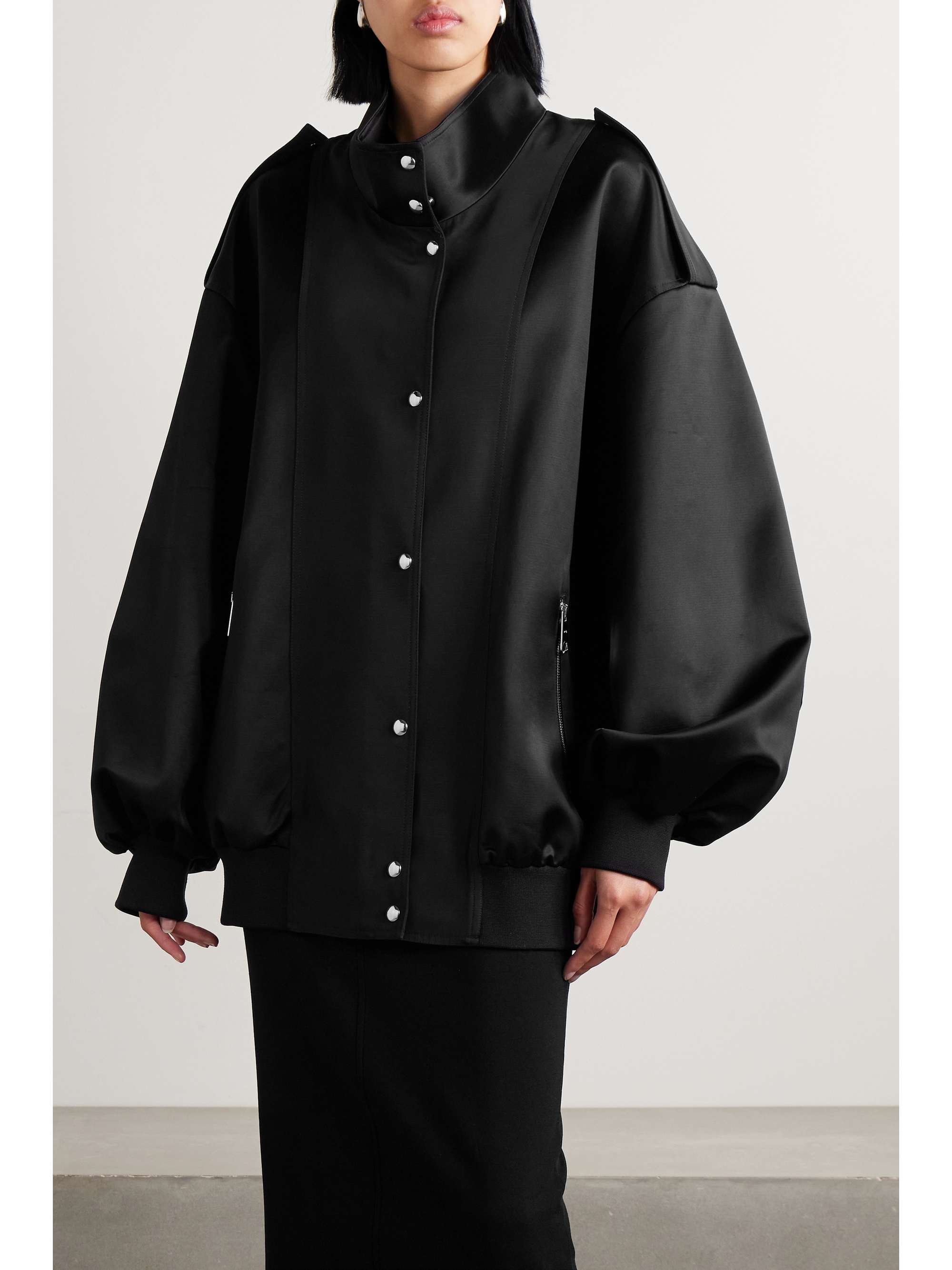 Farris oversized satin-paneled cotton-blend mikado bomber jacket view