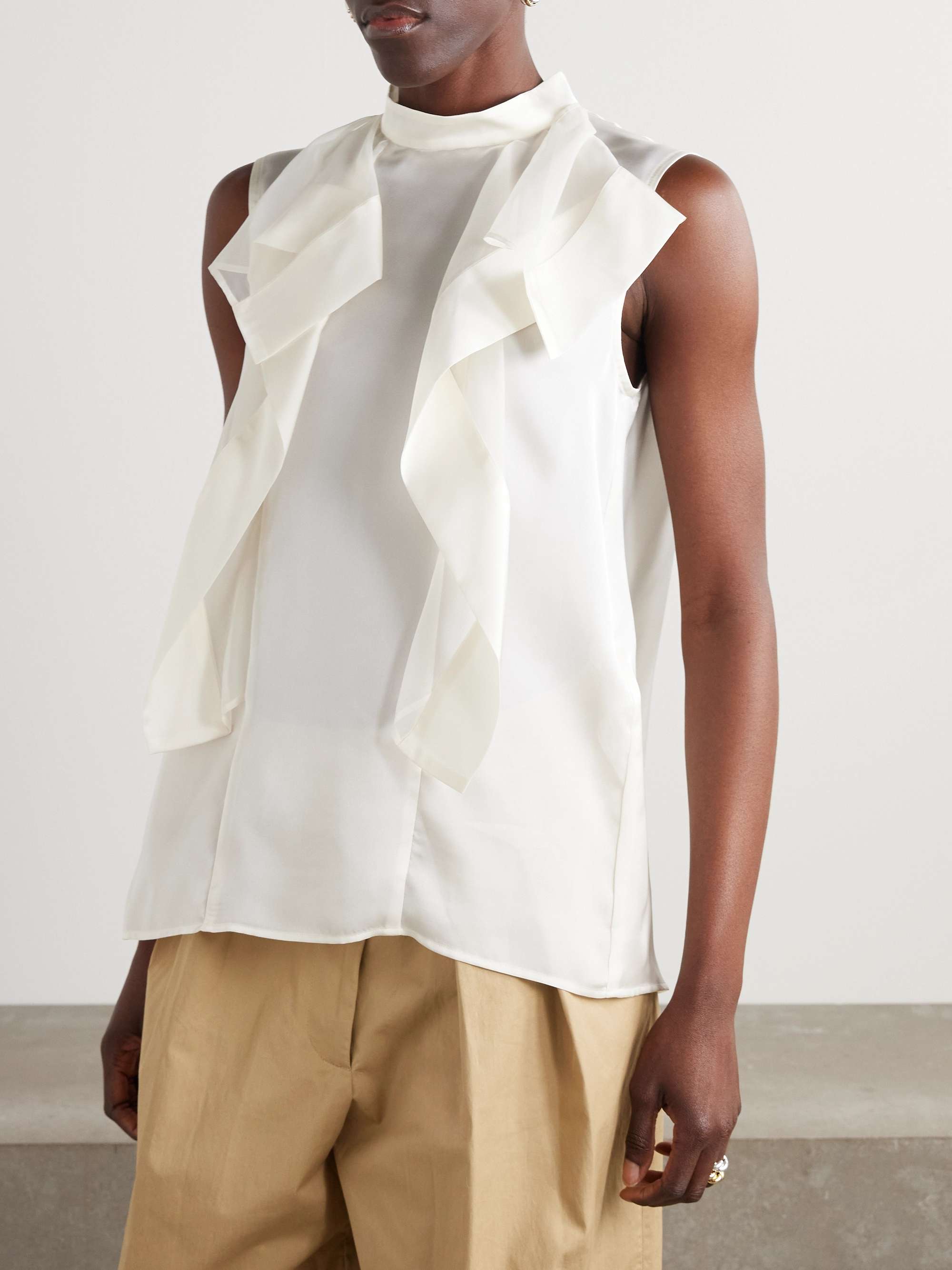 Ruffled satin-trimmed chiffon blouse view