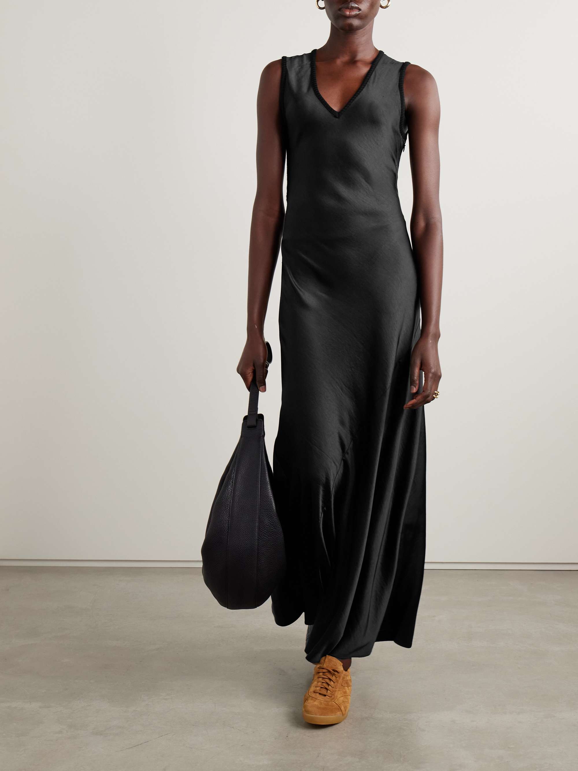 Charlotte belted jersey-paneled satin maxi dress view