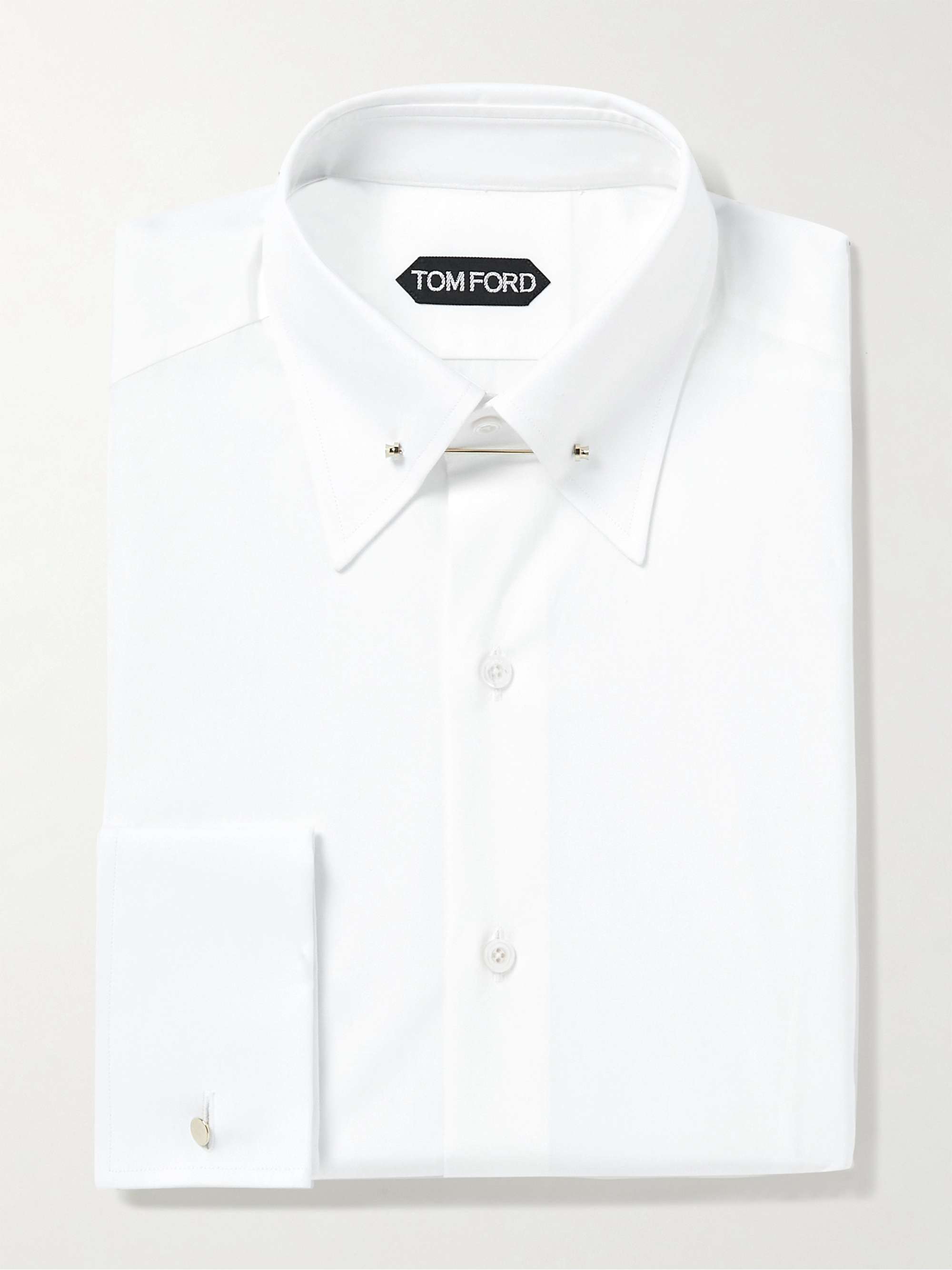 White Slim-Fit Pinned-Collar Double-Cuff Cotton-Poplin Shirt view
