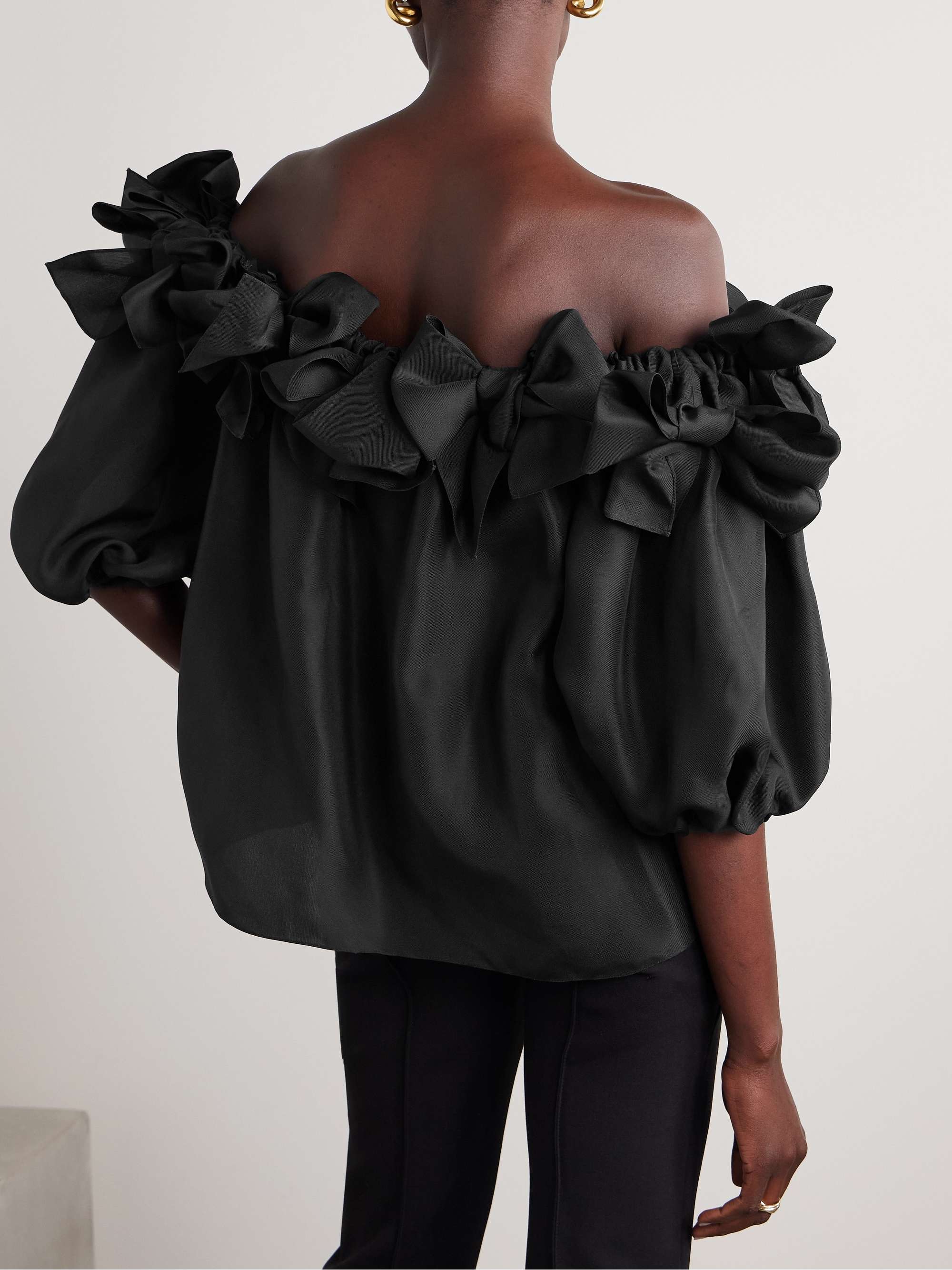 Off-the-shoulder bow-detailed silk blouse view