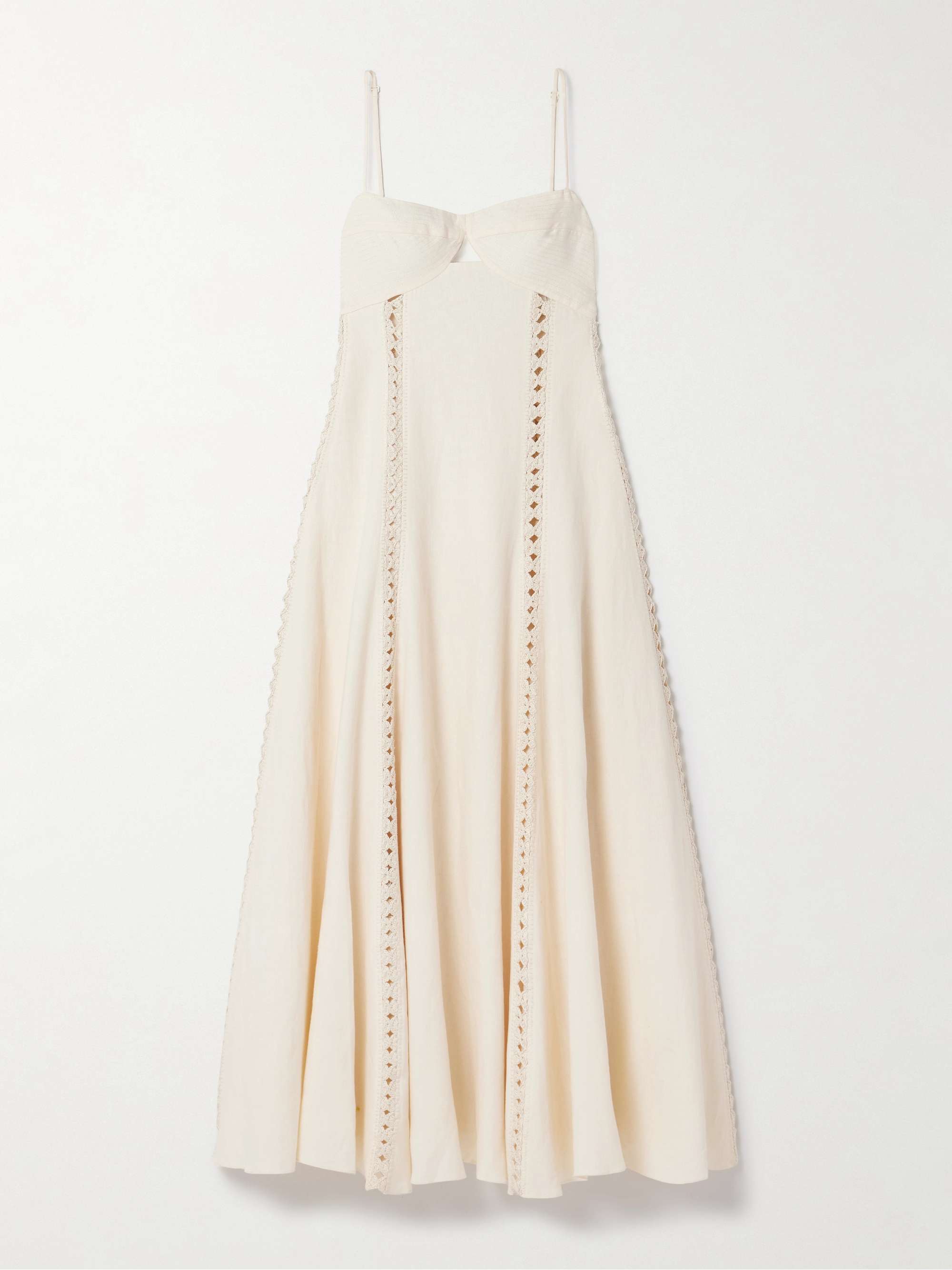 Catamaran Ventures crochet-trimmed embroidered linen midi dress view