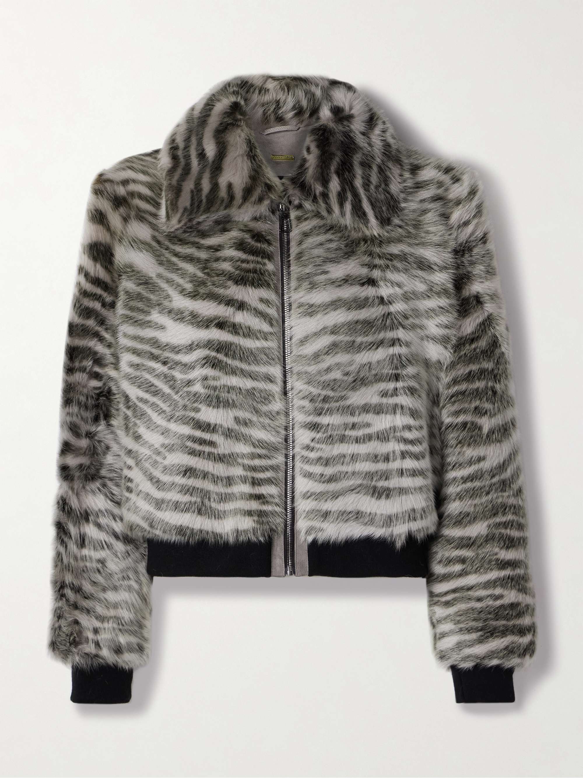 Nia zebra-print shearling bomber jacket view