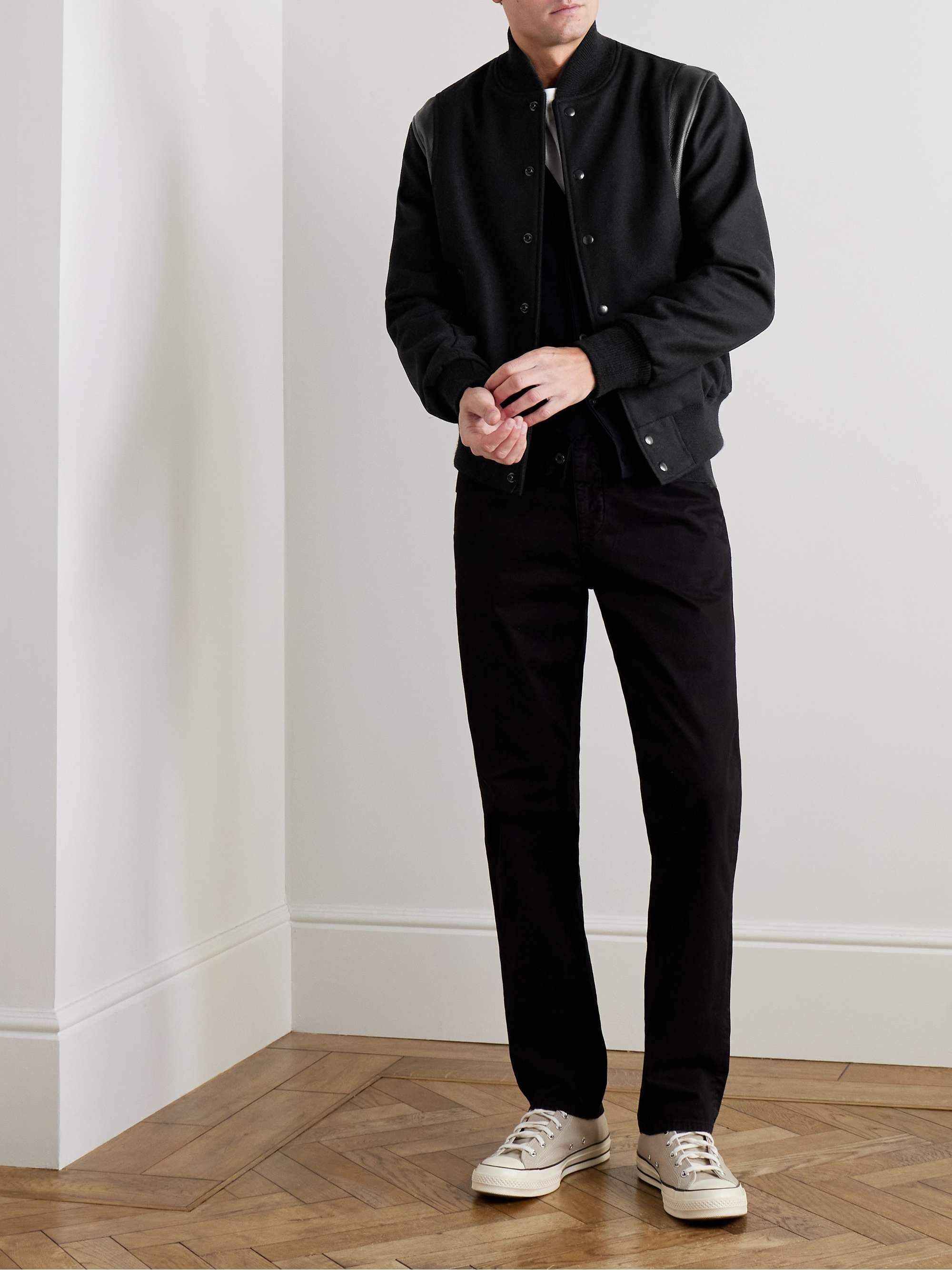 Hayes Leather-Panelled Melton Virgin Wool-Blend Varsity Jacket view