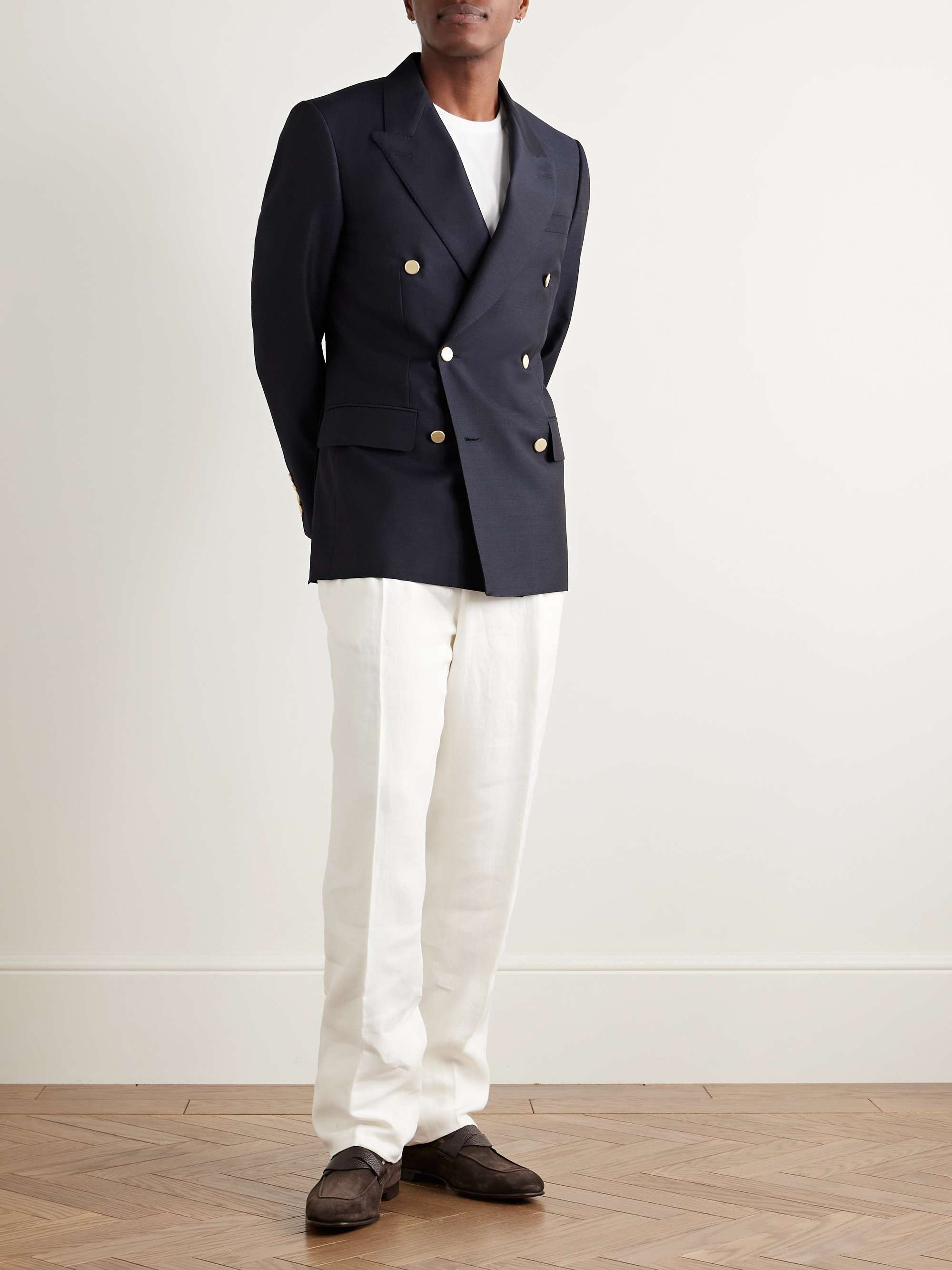 Double-Breasted Wool and Mohair-Blend Twill Blazer view