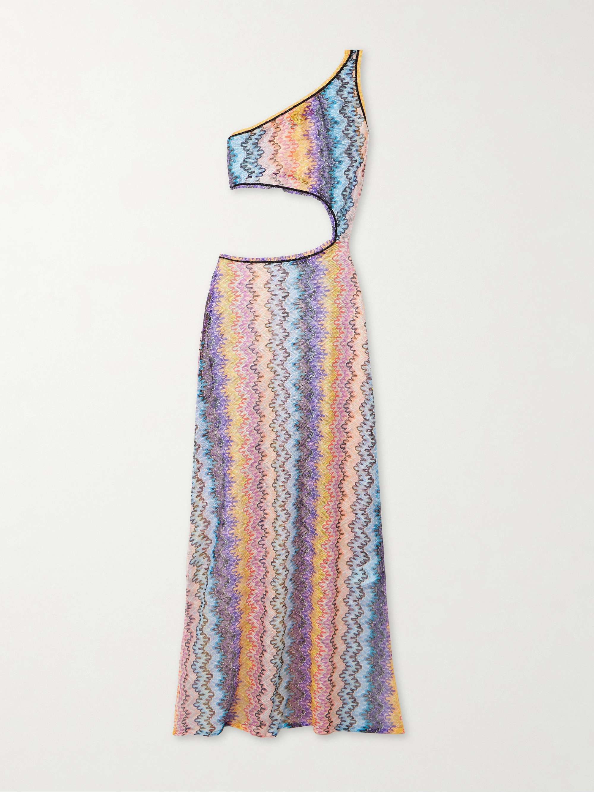 One-shoulder cutout printed mesh maxi dress view