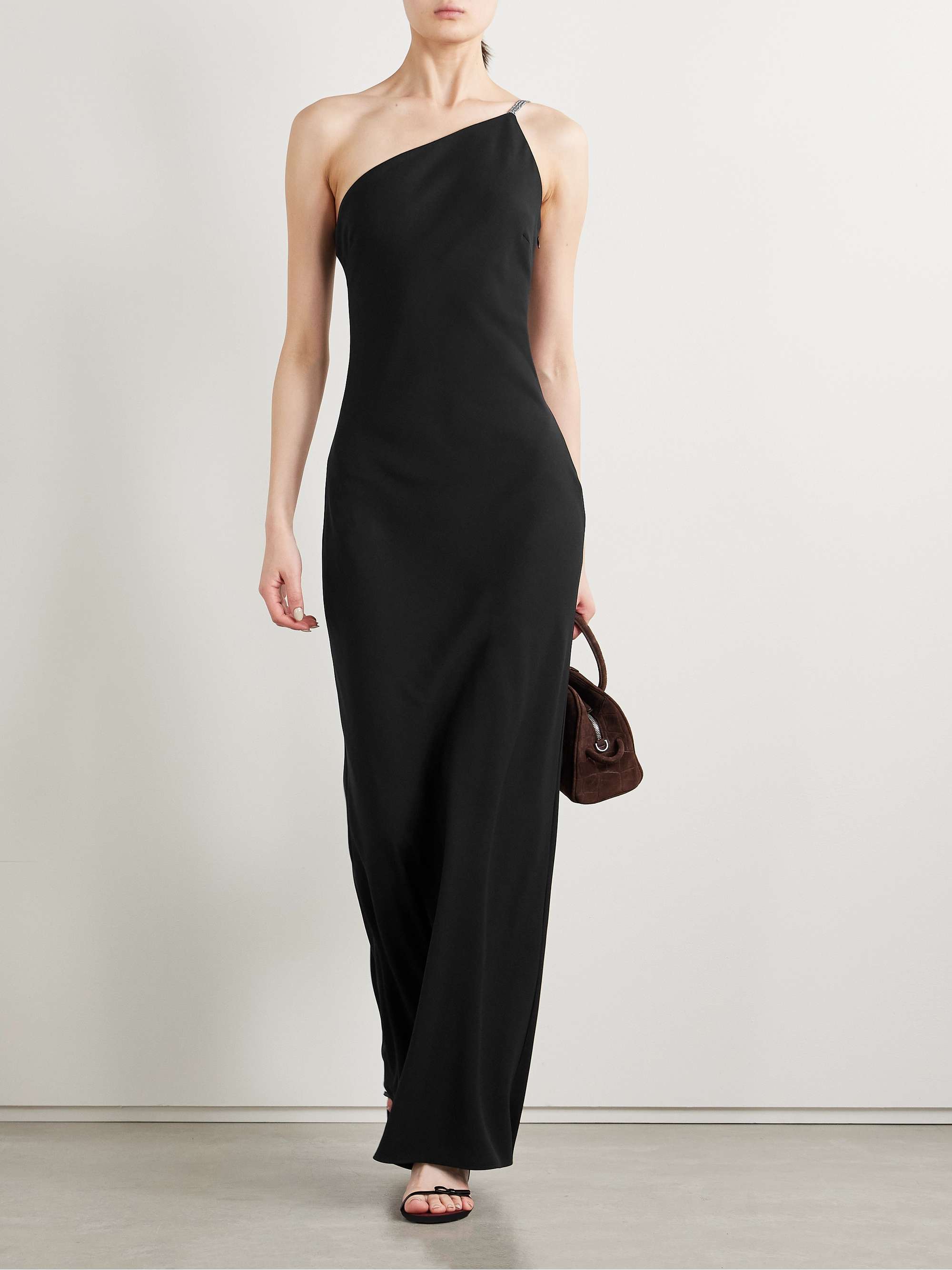 Elodie one-shoulder crystal-embellished crepe gown view