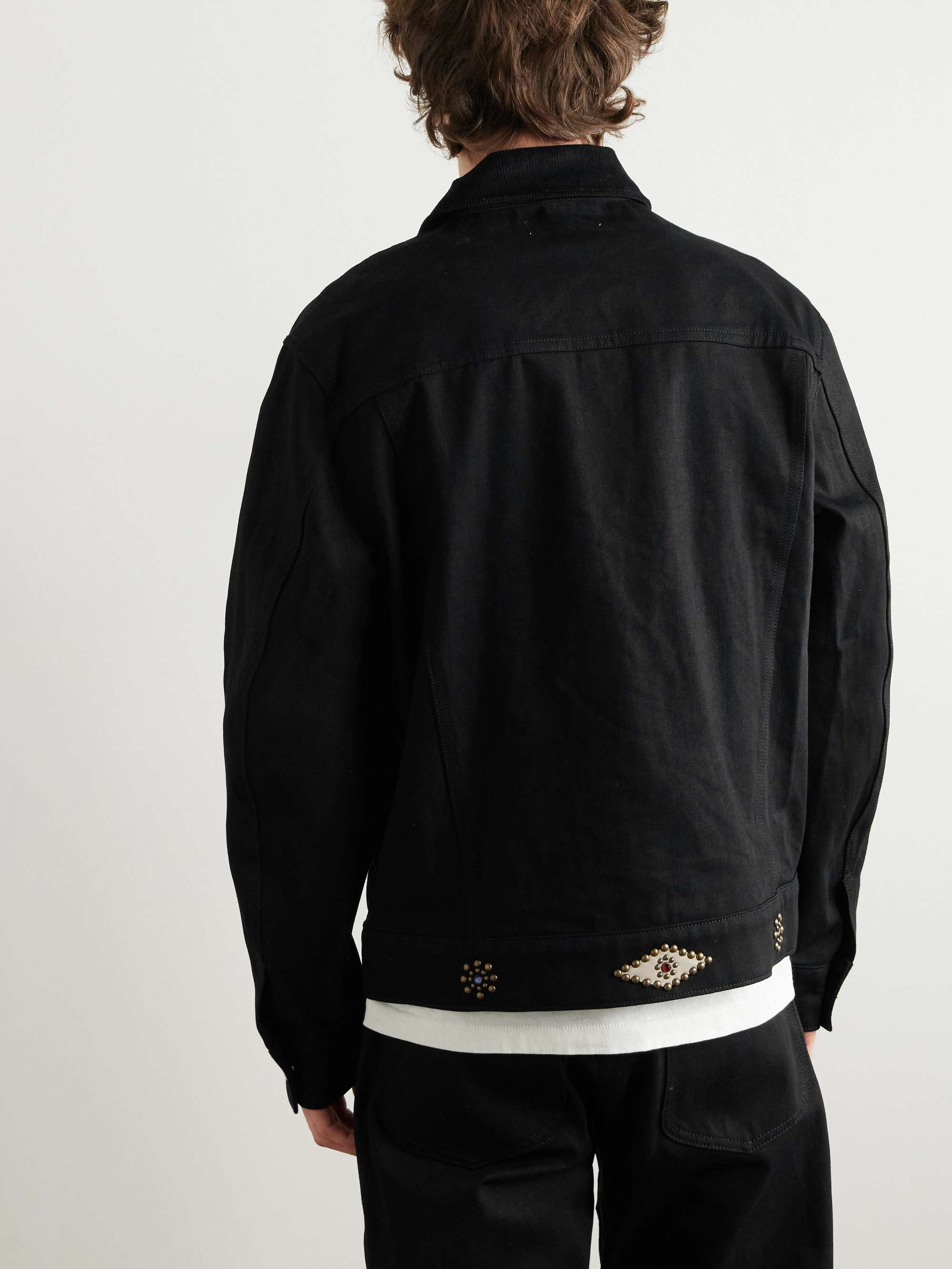 Cotton-Blend Corduroy-Trimmed Embellished Denim Jacket view