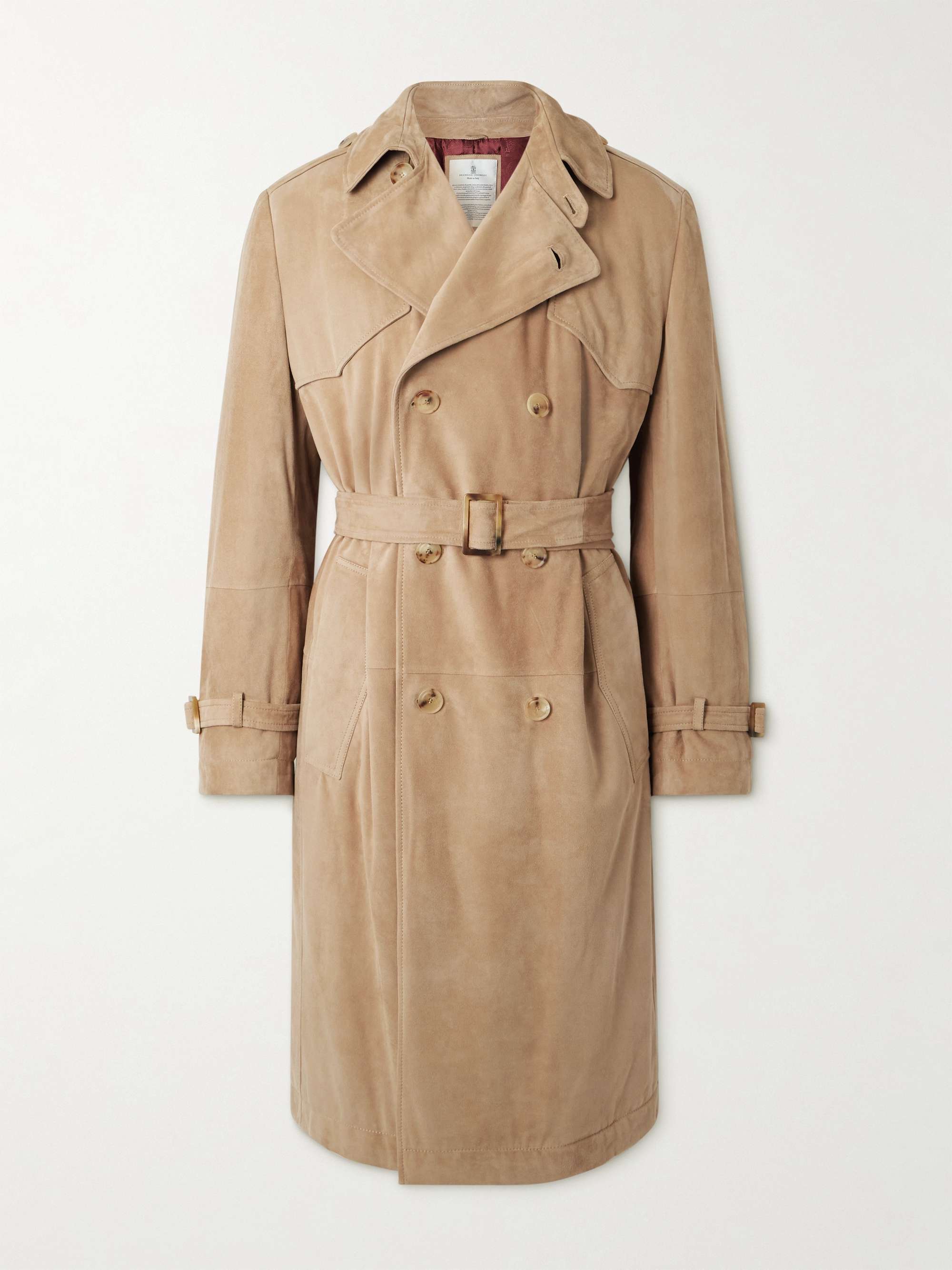 Double-Breasted Belted Padded Suede Trench Coat view