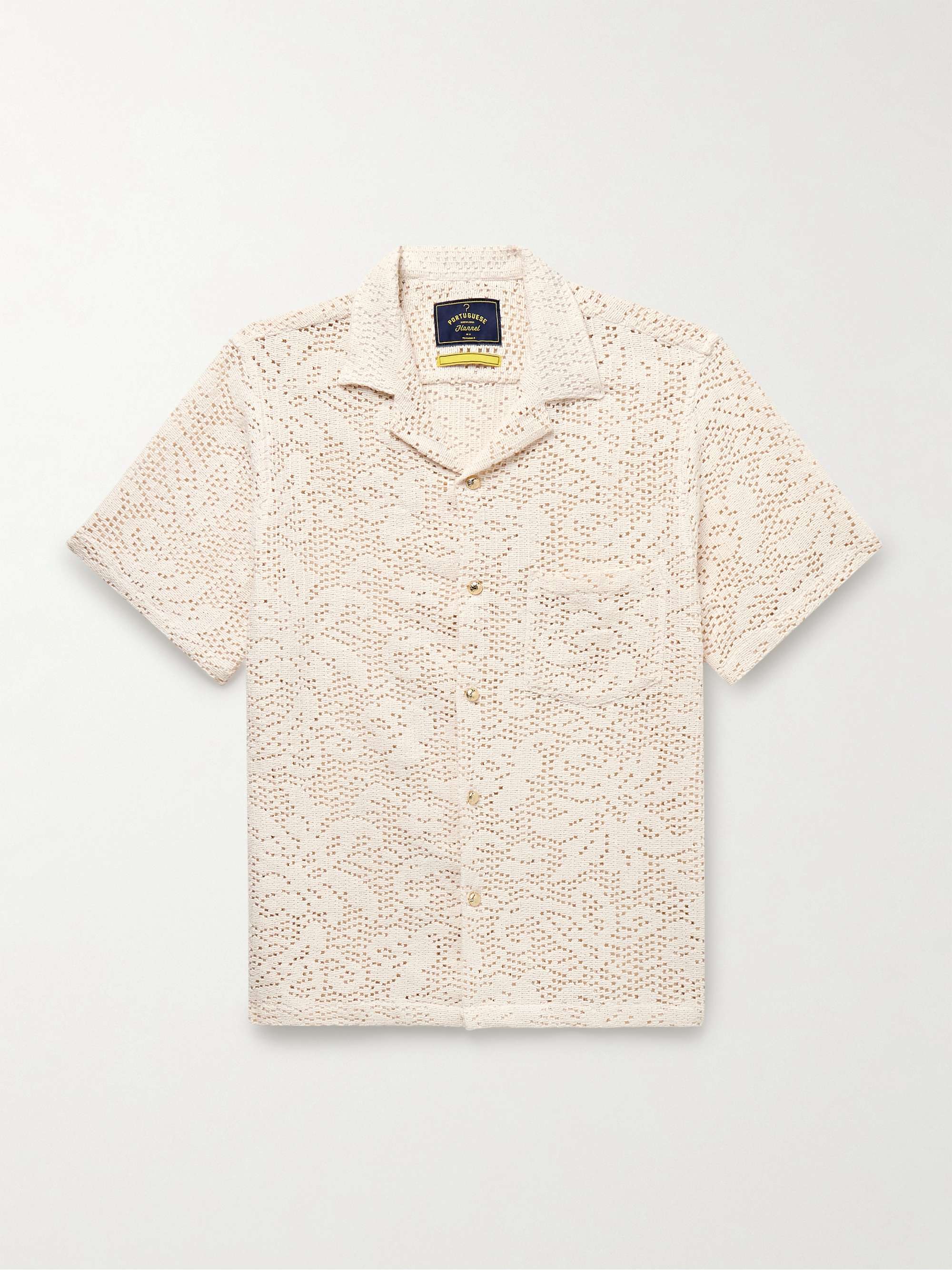 Camp-Collar Crocheted Cotton-Blend Shirt view