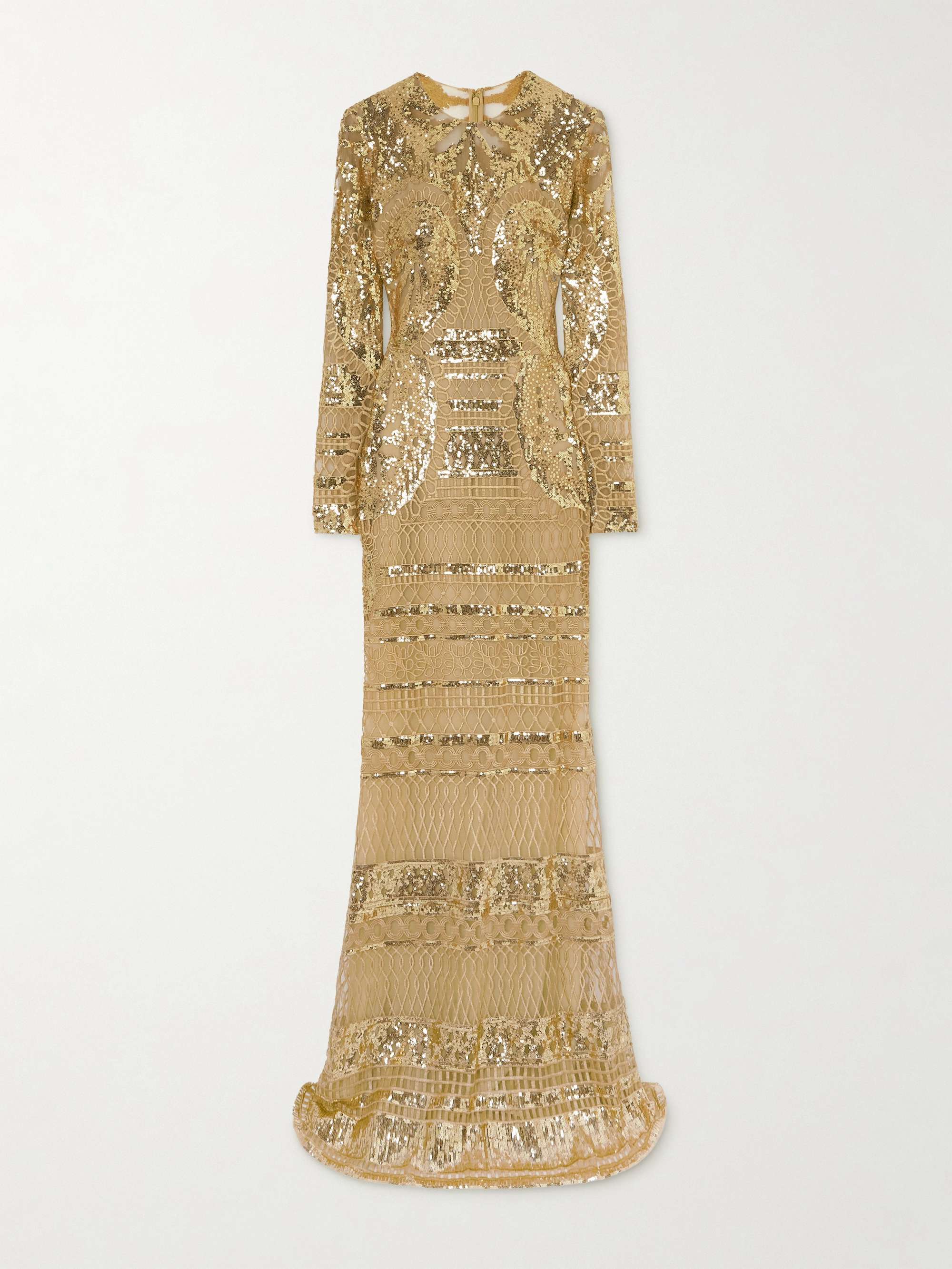 Sequin-embellished embroidered tulle gown view