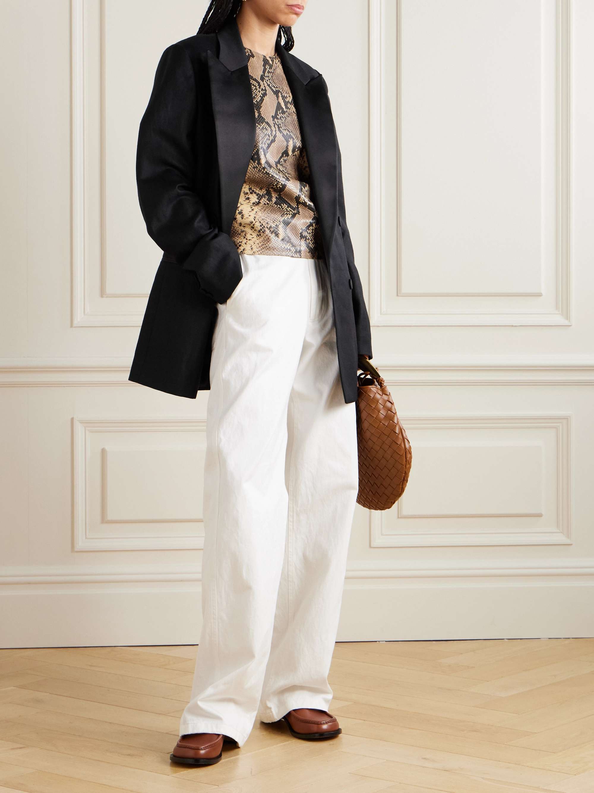 Oversized double-breasted wool, linen and silk-blend twill blazer view