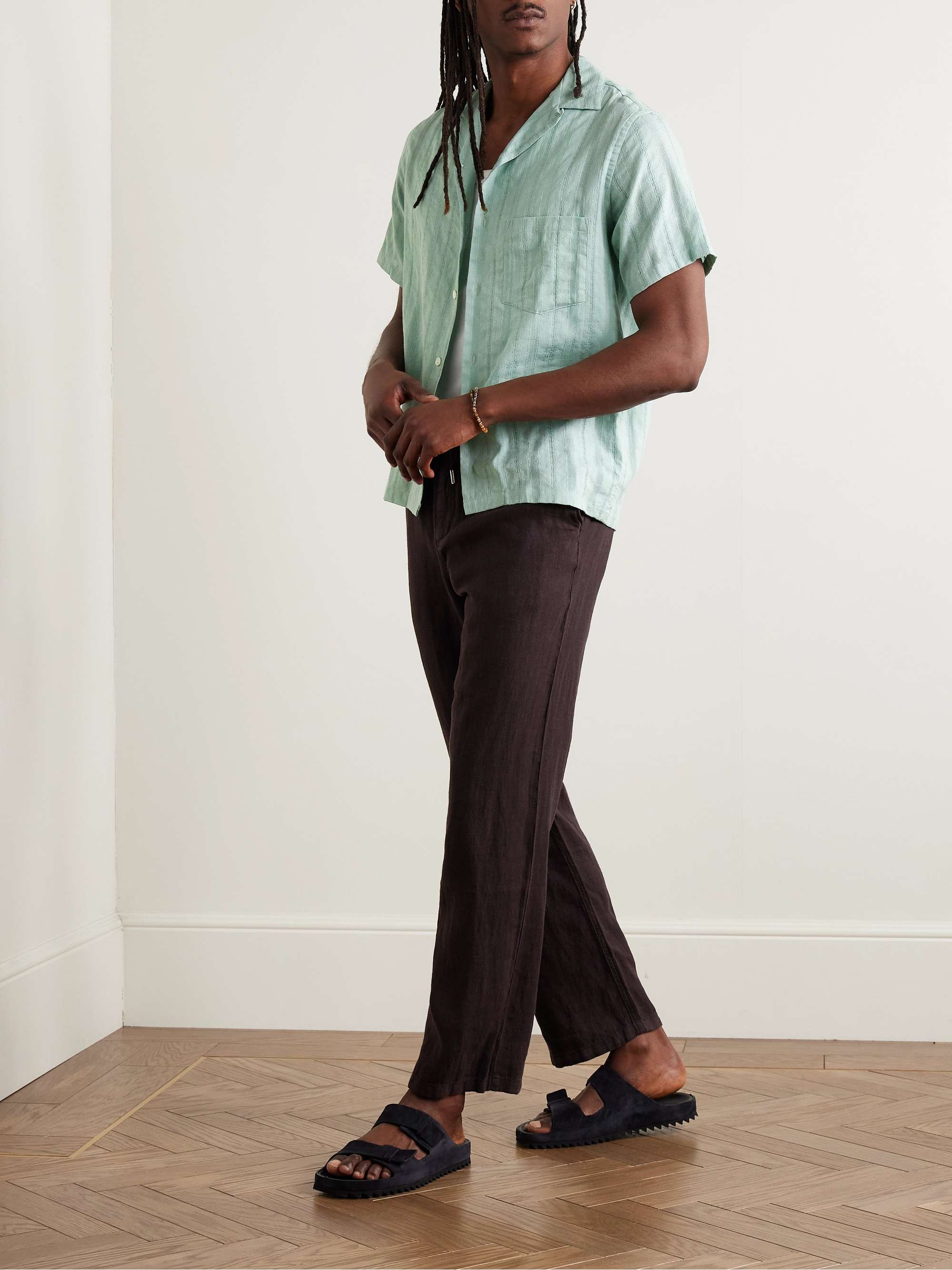Almada Convertible-Collar Embroidered Cotton-Gauze Shirt view