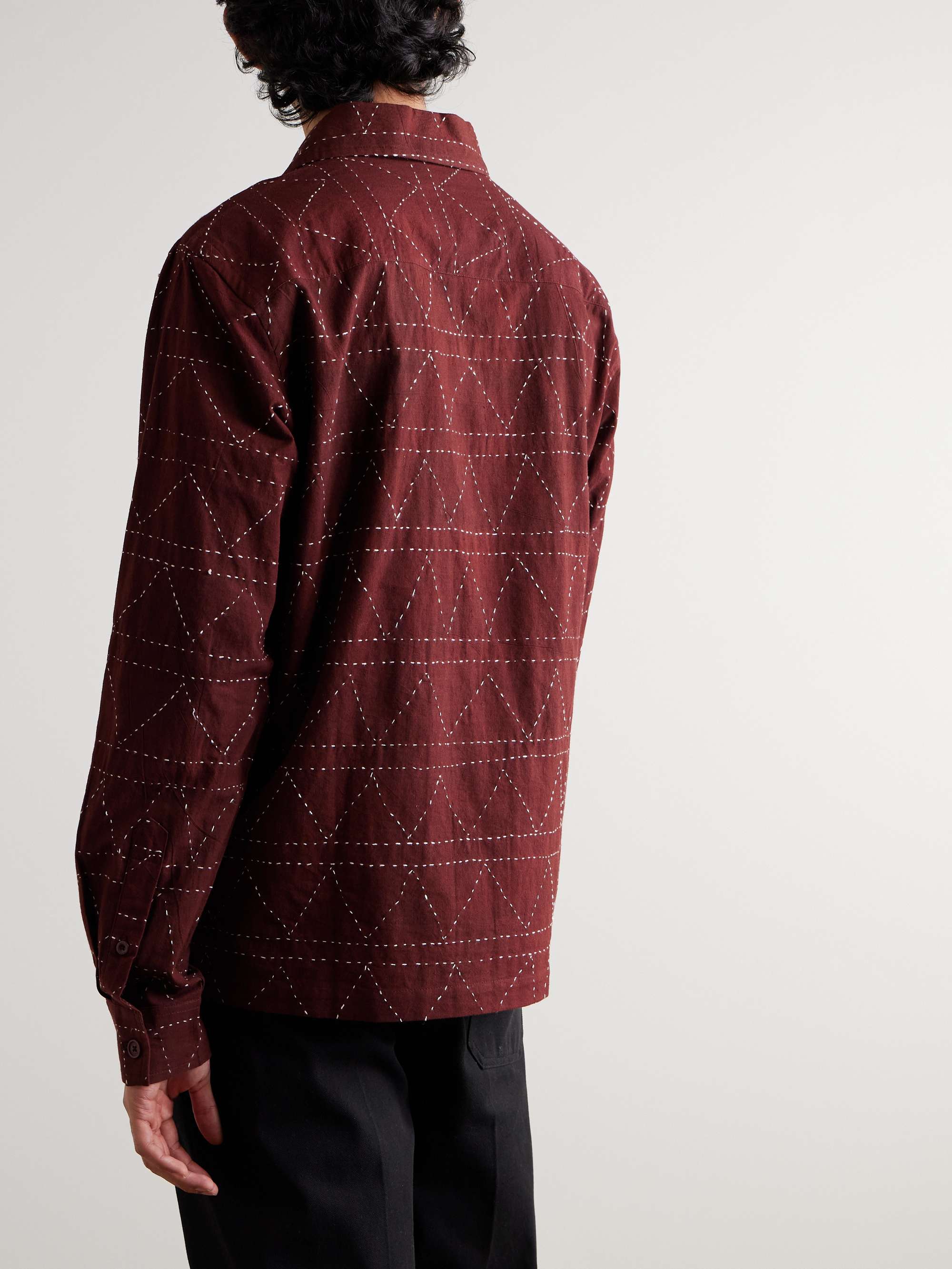 Gianni Convertible-Collar Embroidered Cotton Shirt view