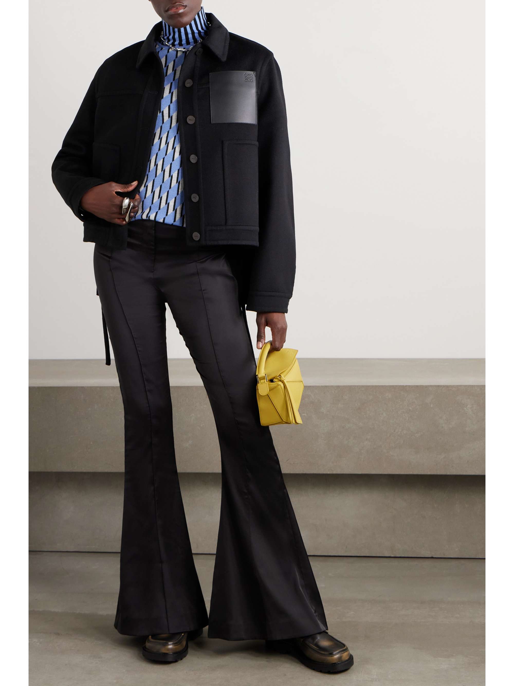 Anagram leather-trimmed wool and cashmere-blend jacket view
