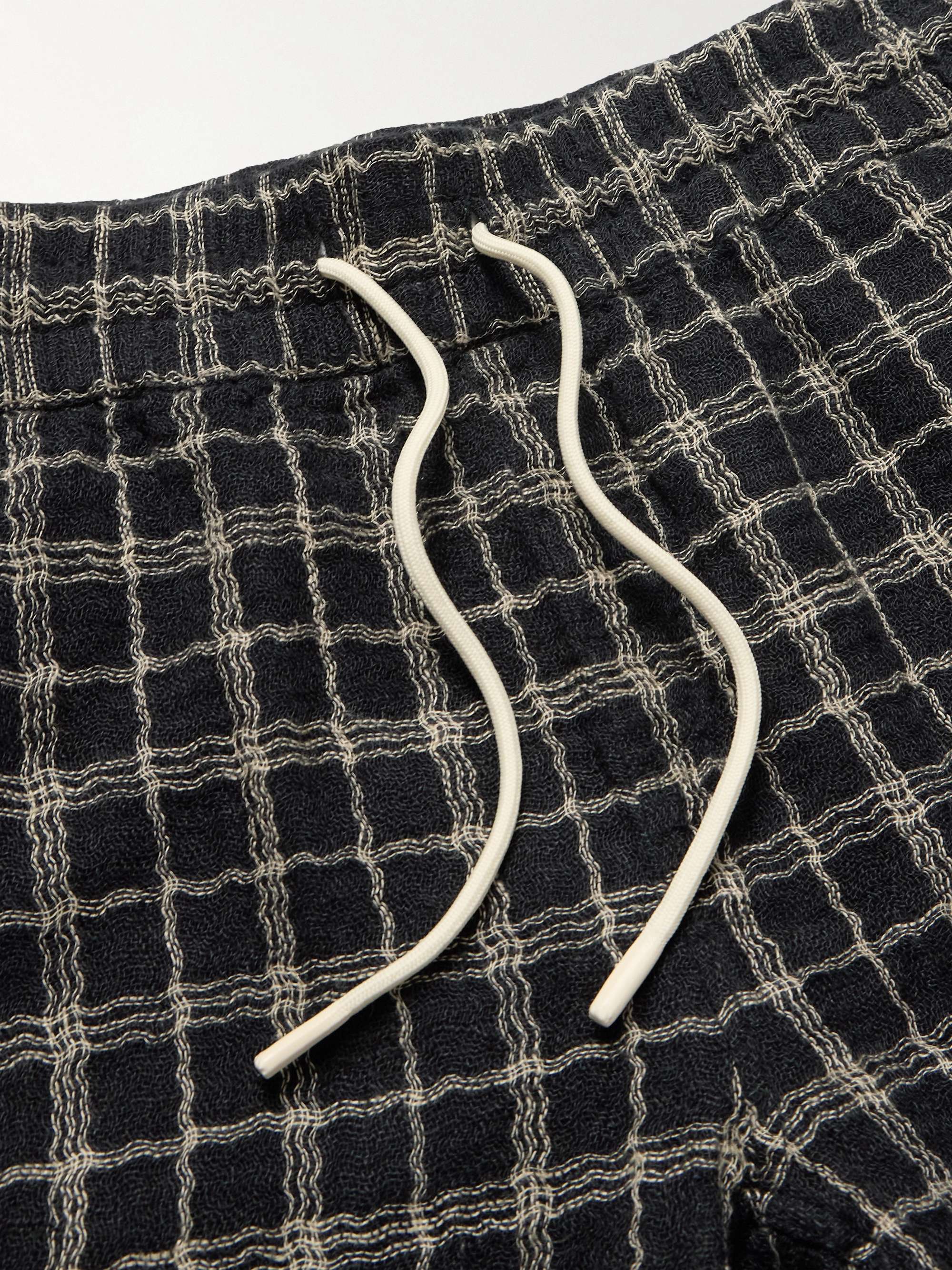 Dorne Straight-Leg Checked Cotton and Linen-Blend Jacquard Drawstring Shorts view