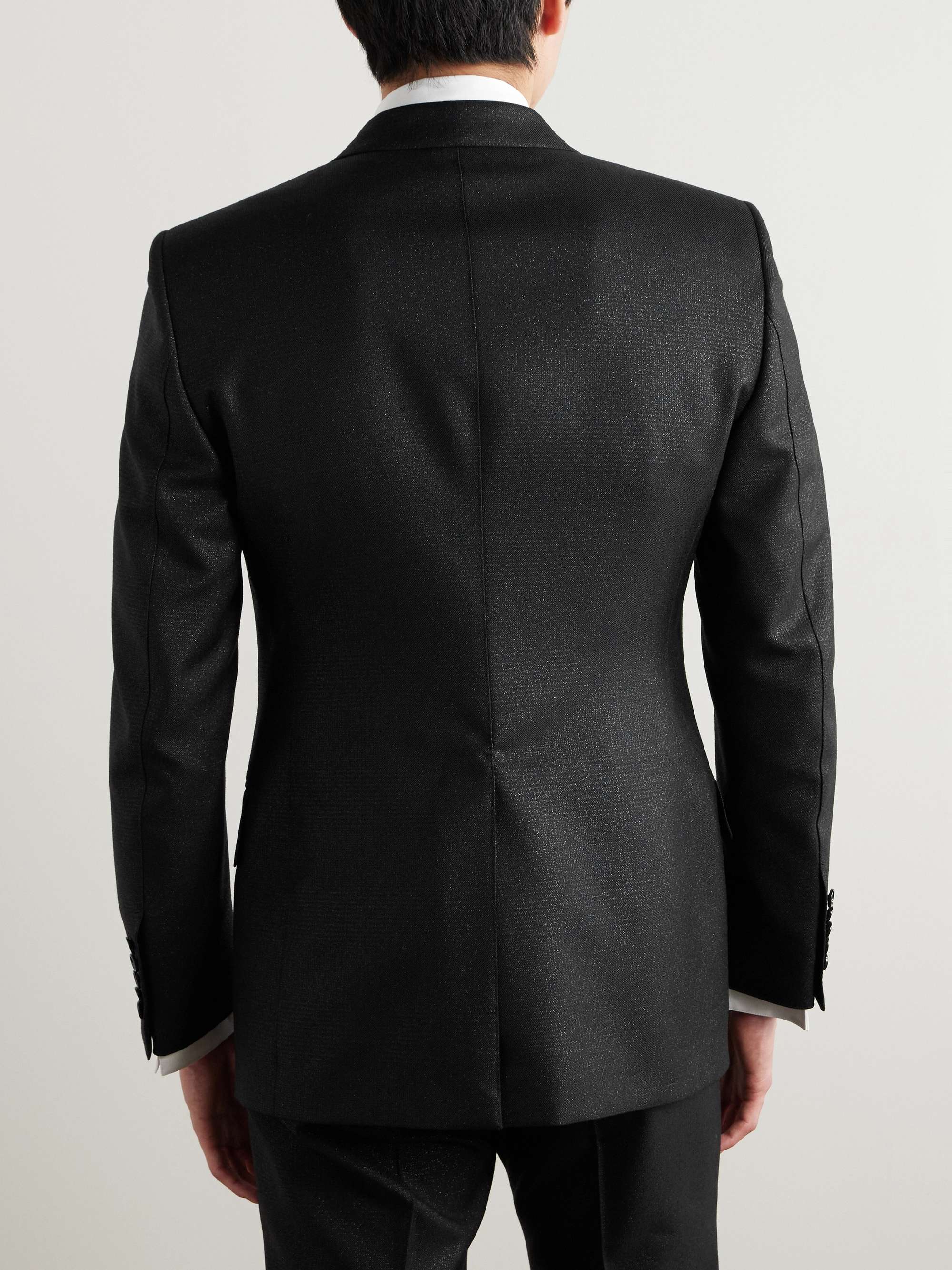 Metallic Prince of Wales Checked Wool-Blend Tuxedo Jacket view