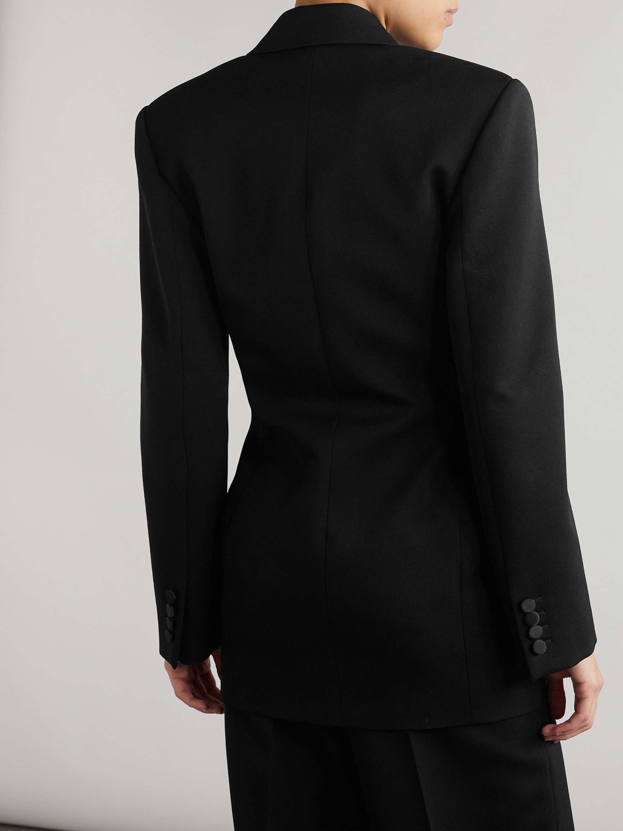 Double-breasted twill-trimmed grain de poudre wool blazer view