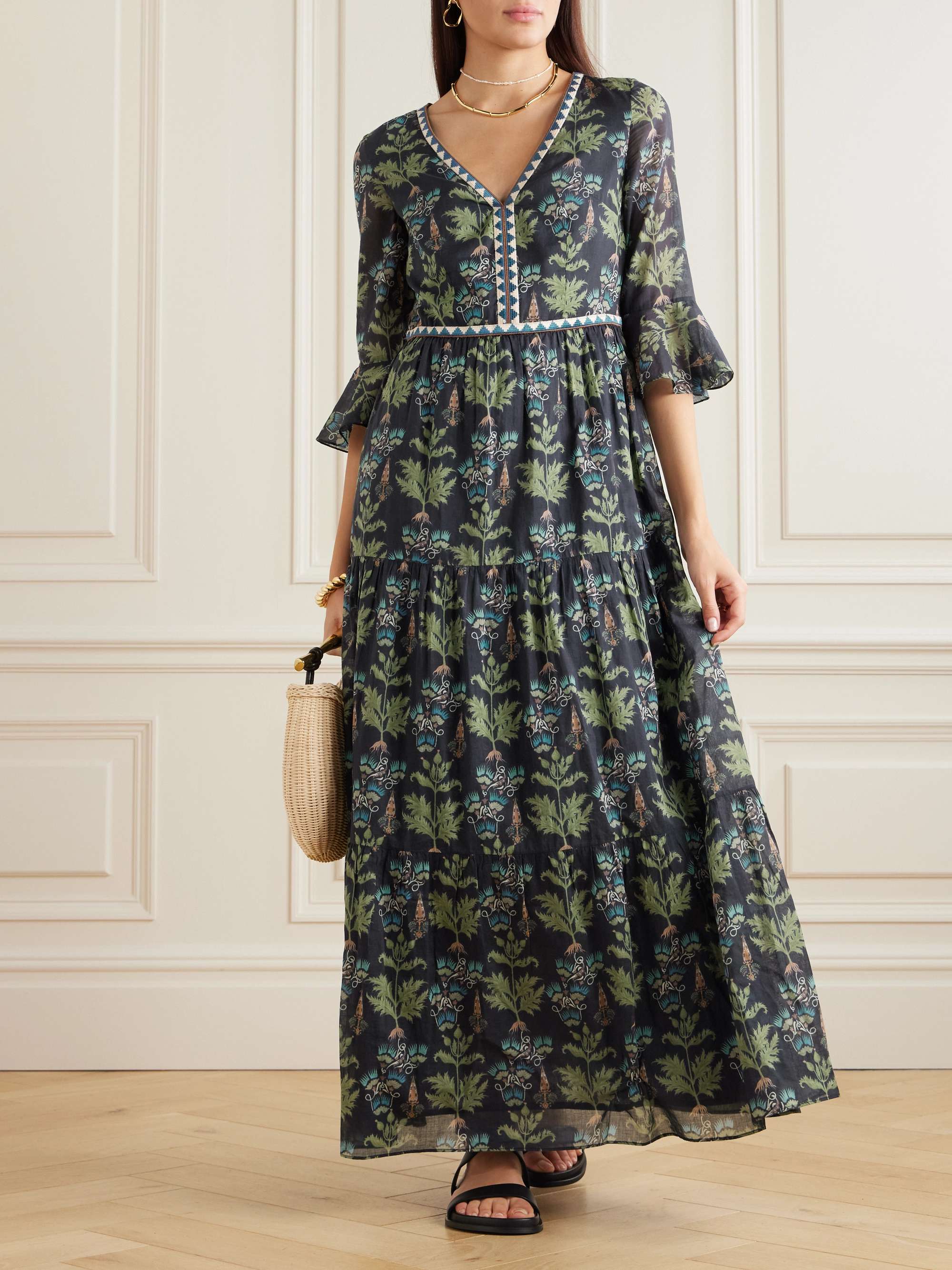 Bella embroidered printed cotton-poplin maxi dress view