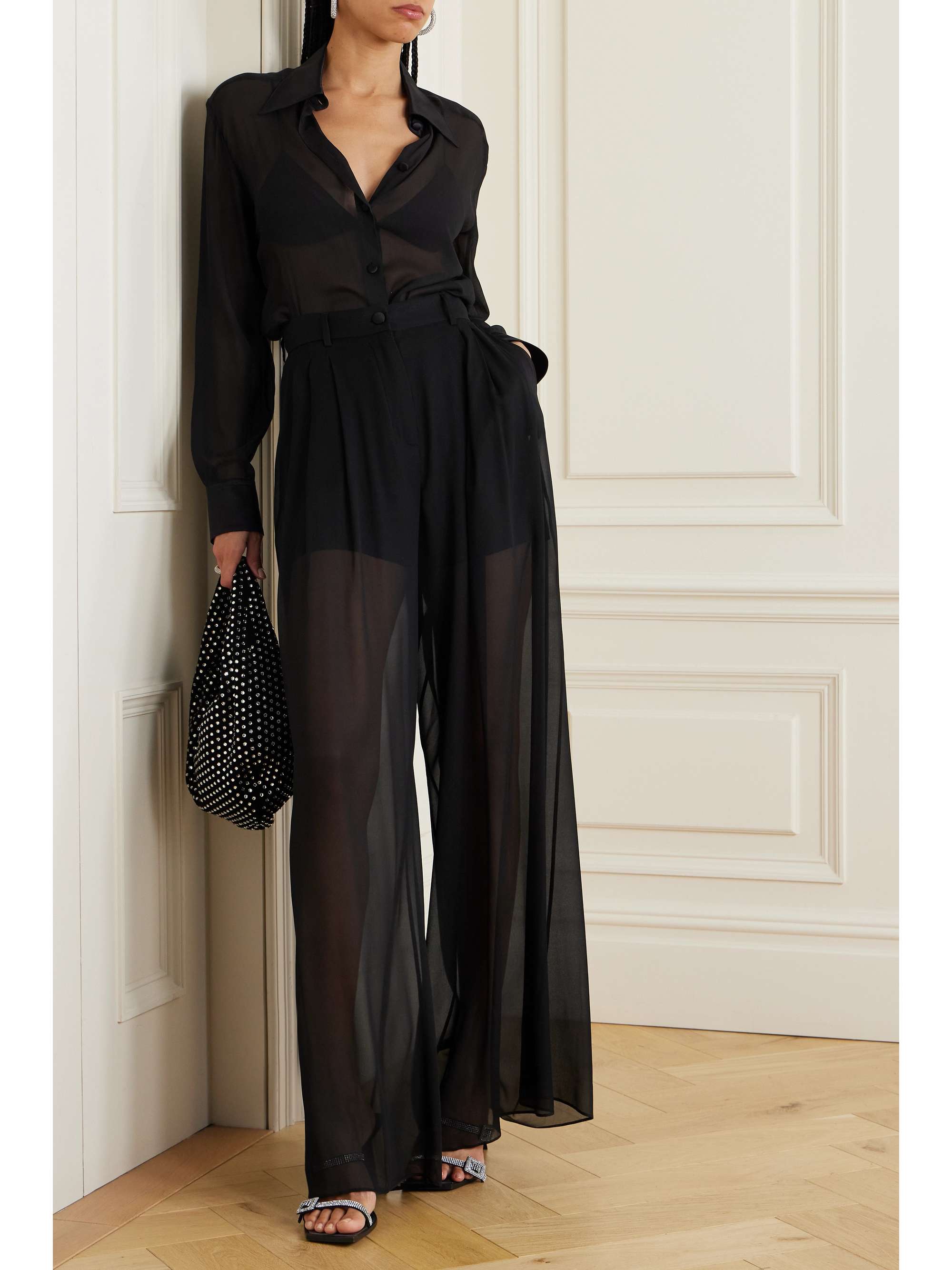 Silk-chiffon wide-leg pants view