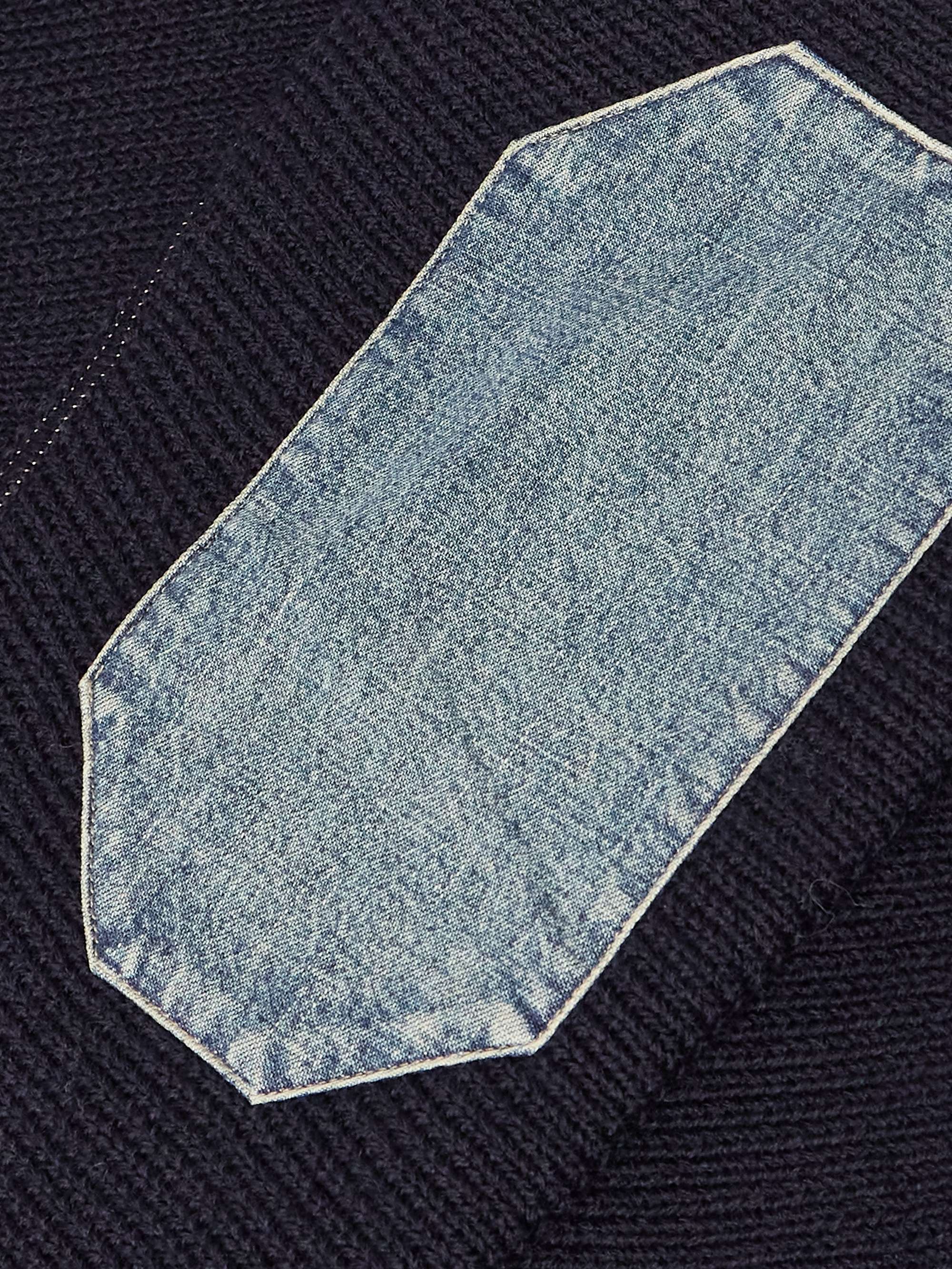 Denim-Trimmed Wool Half-Zip Sweater view