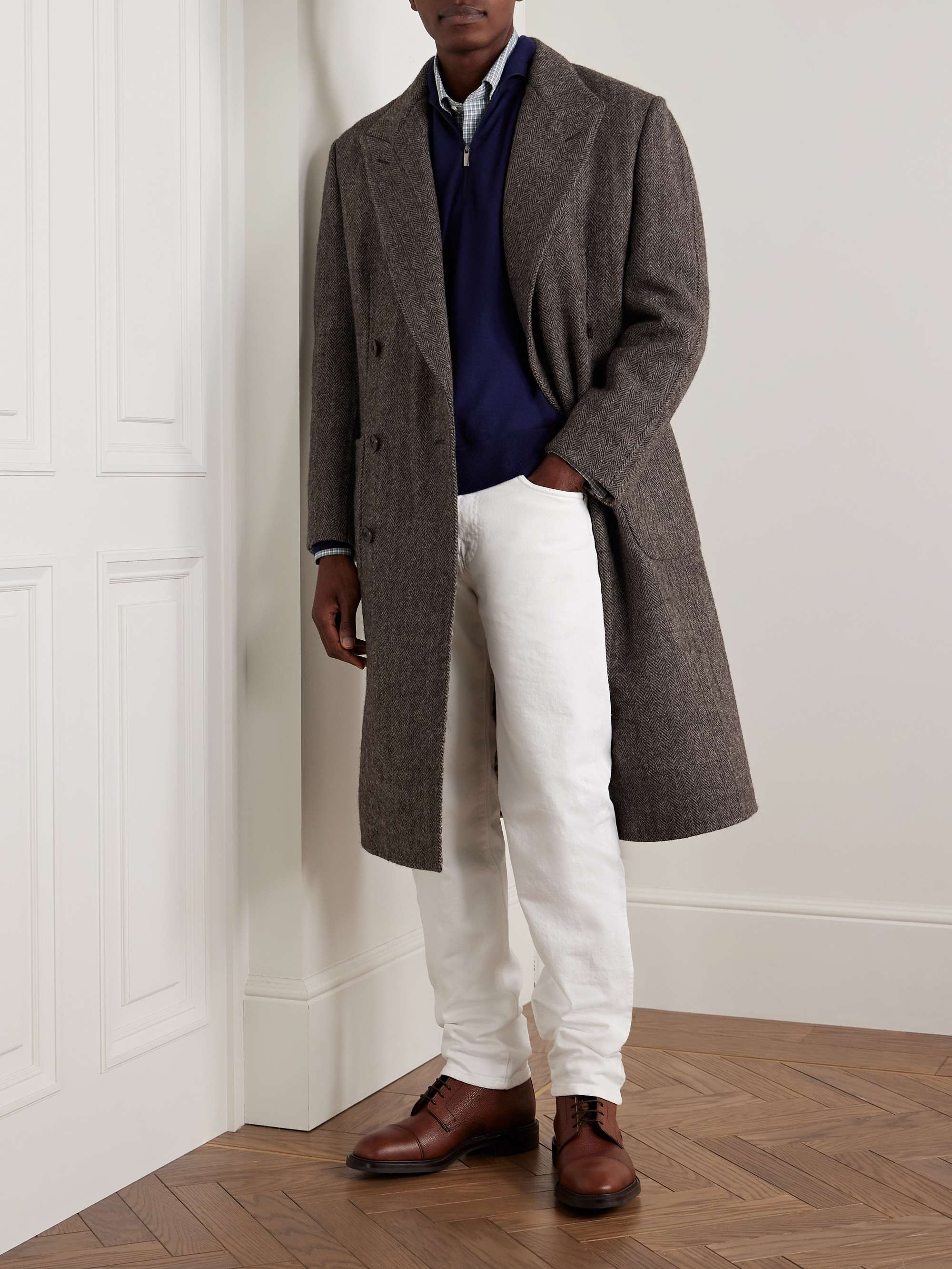 Town and Country Slim-Fit Double-Breasted Herringbone Wool Coat view