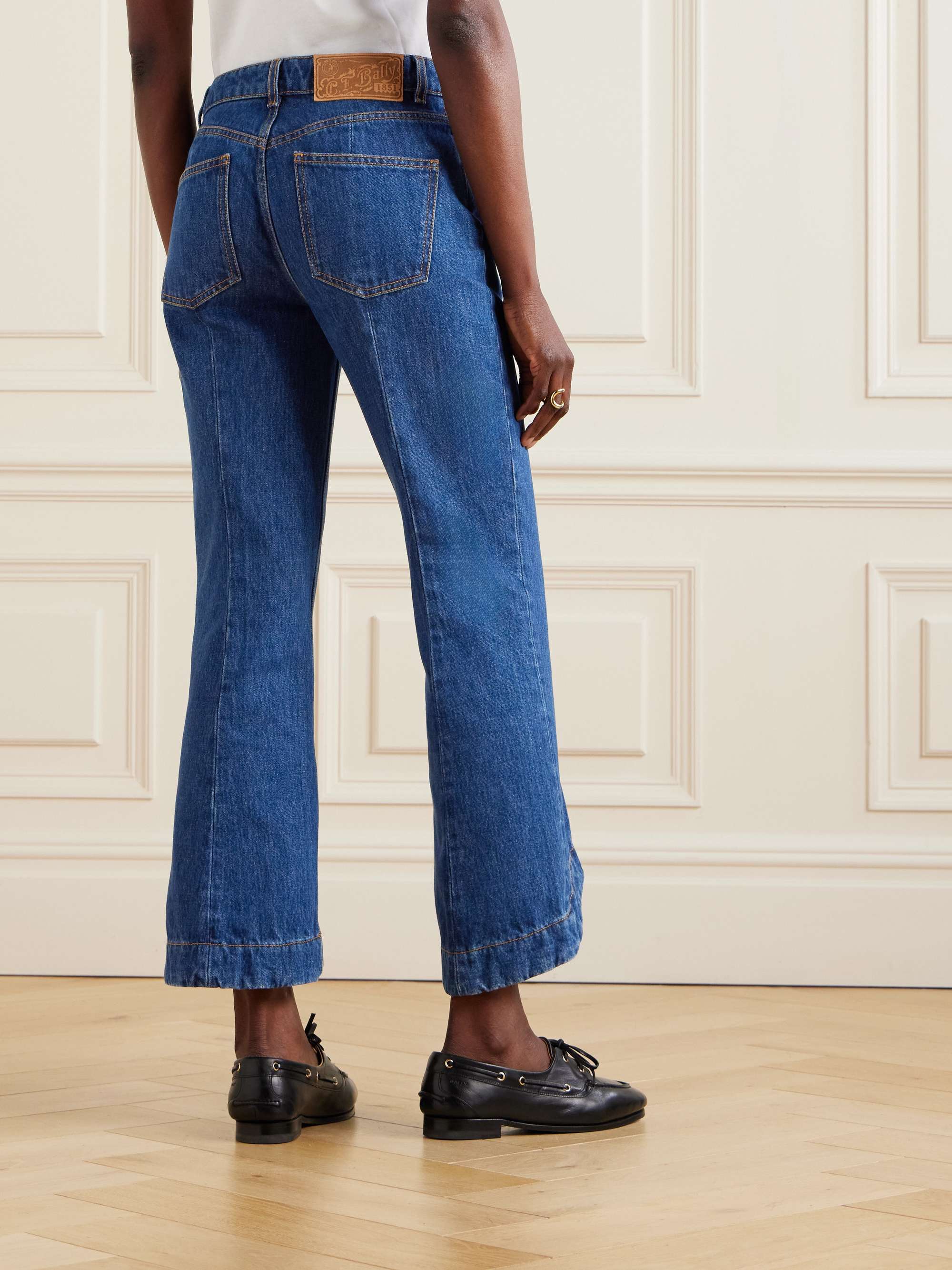 Cropped paneled high-rise flared jeans view