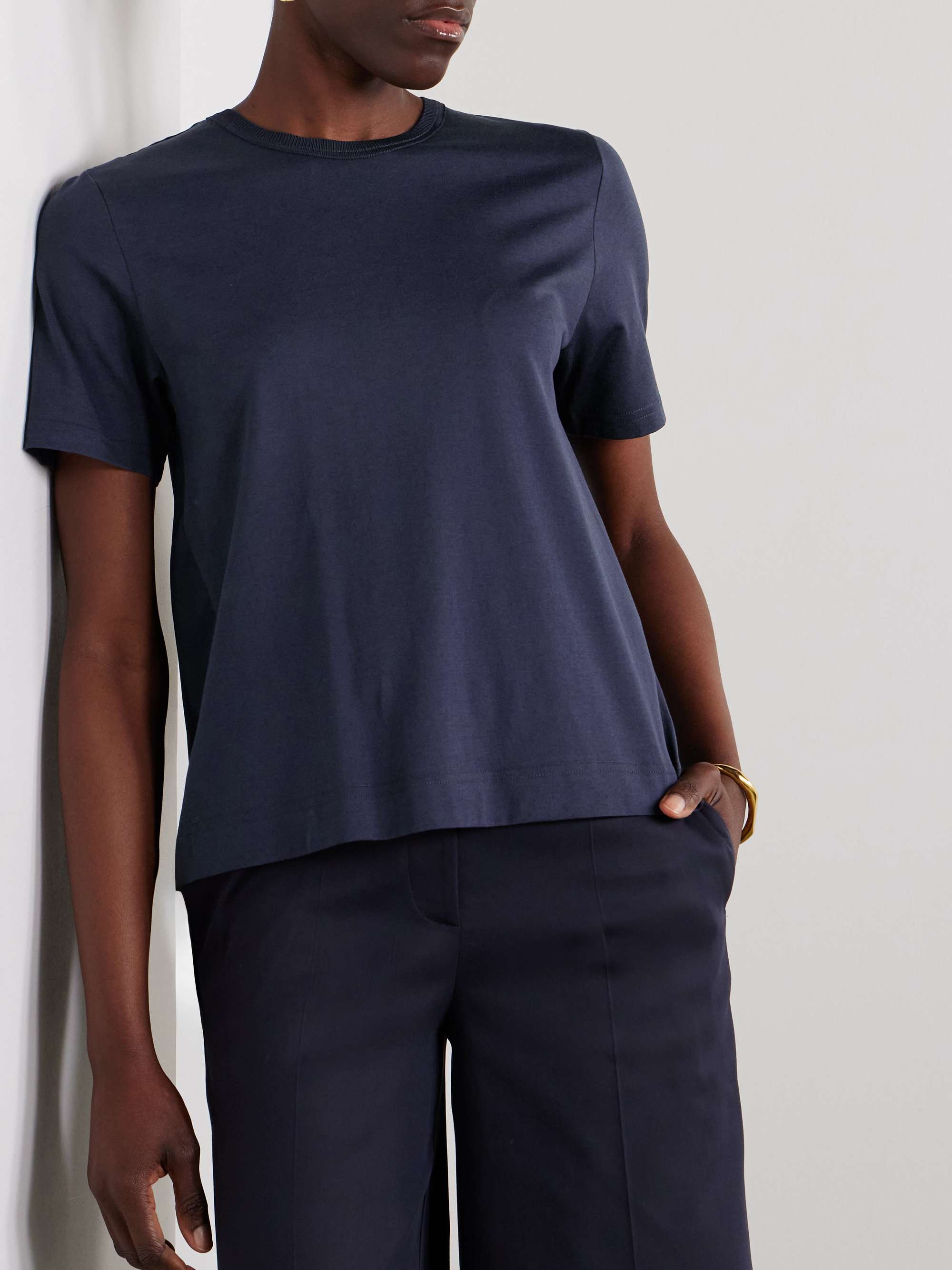 Pleated cotton and silk-blend jersey and gathered silk-habotai T-shirt view