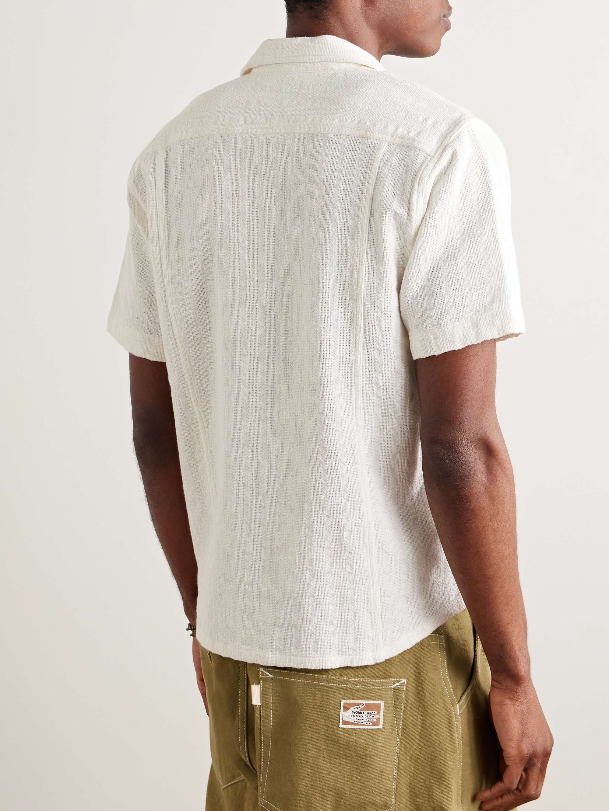 Convertible-Collar Striped Cotton Shirt view