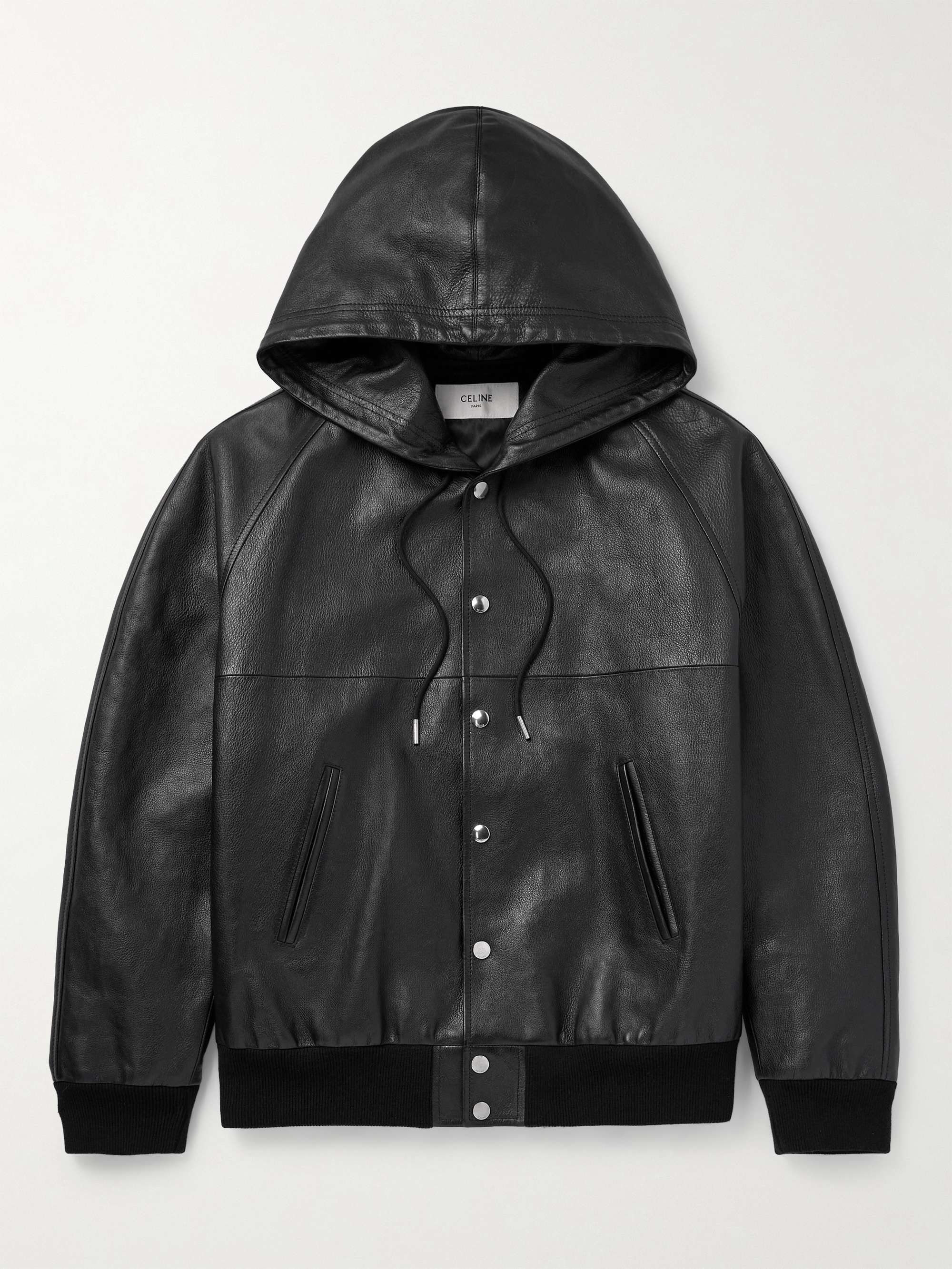 Printed Leather Hooded Blouson Jacket view