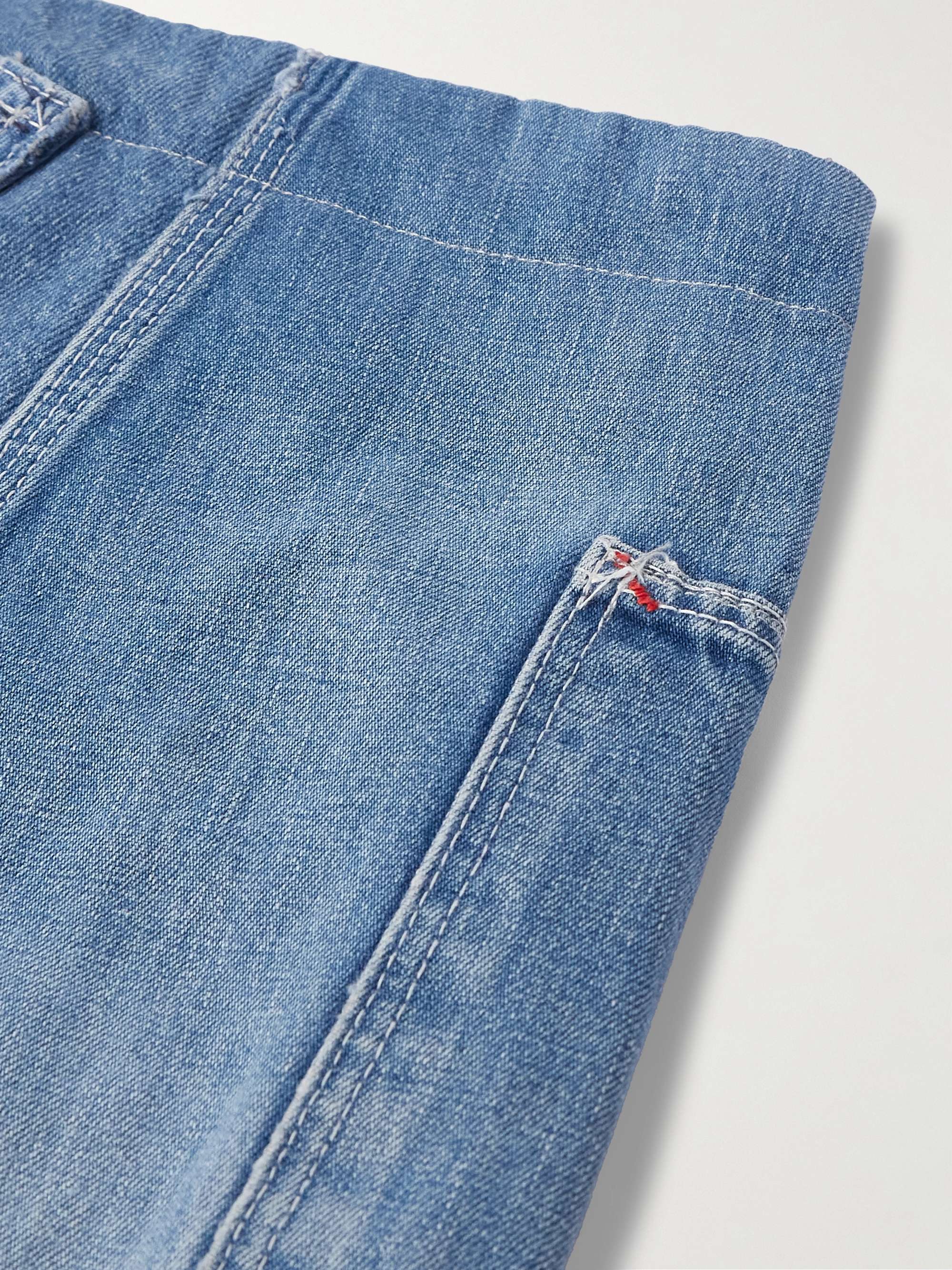 Tapered Cropped Frayed Patchwork Drawstring Jeans view