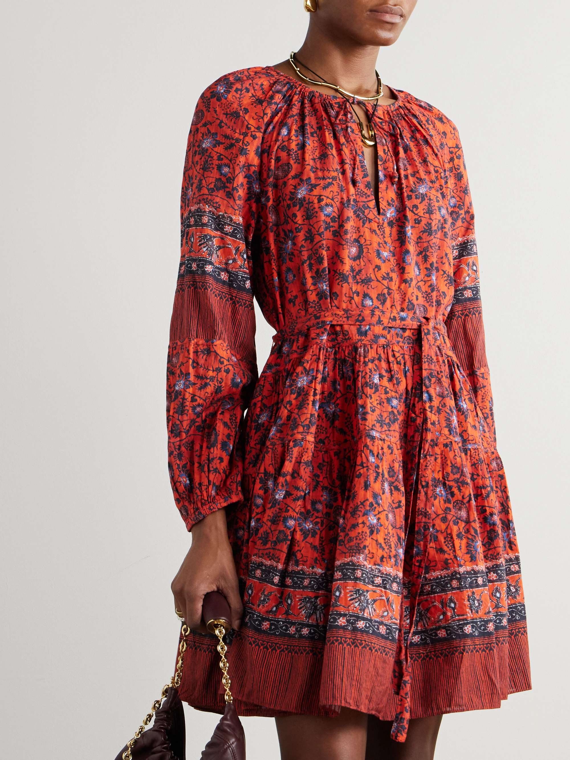 Abri belted tiered printed cotton-blend voile mini dress view