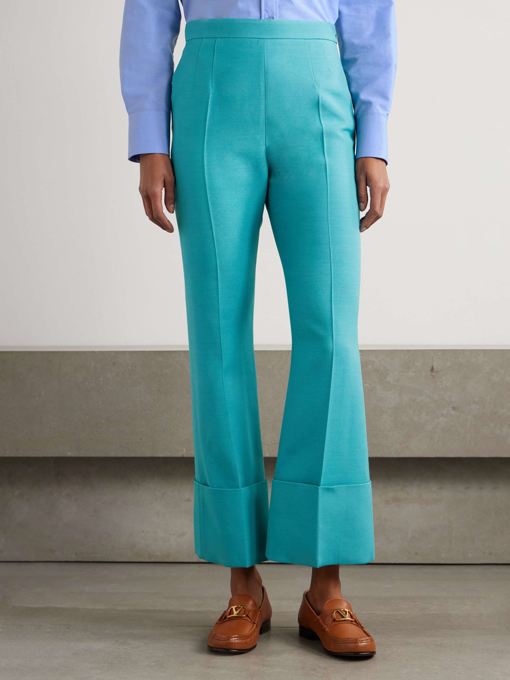 Wool and silk-blend crepe straight-leg pants view