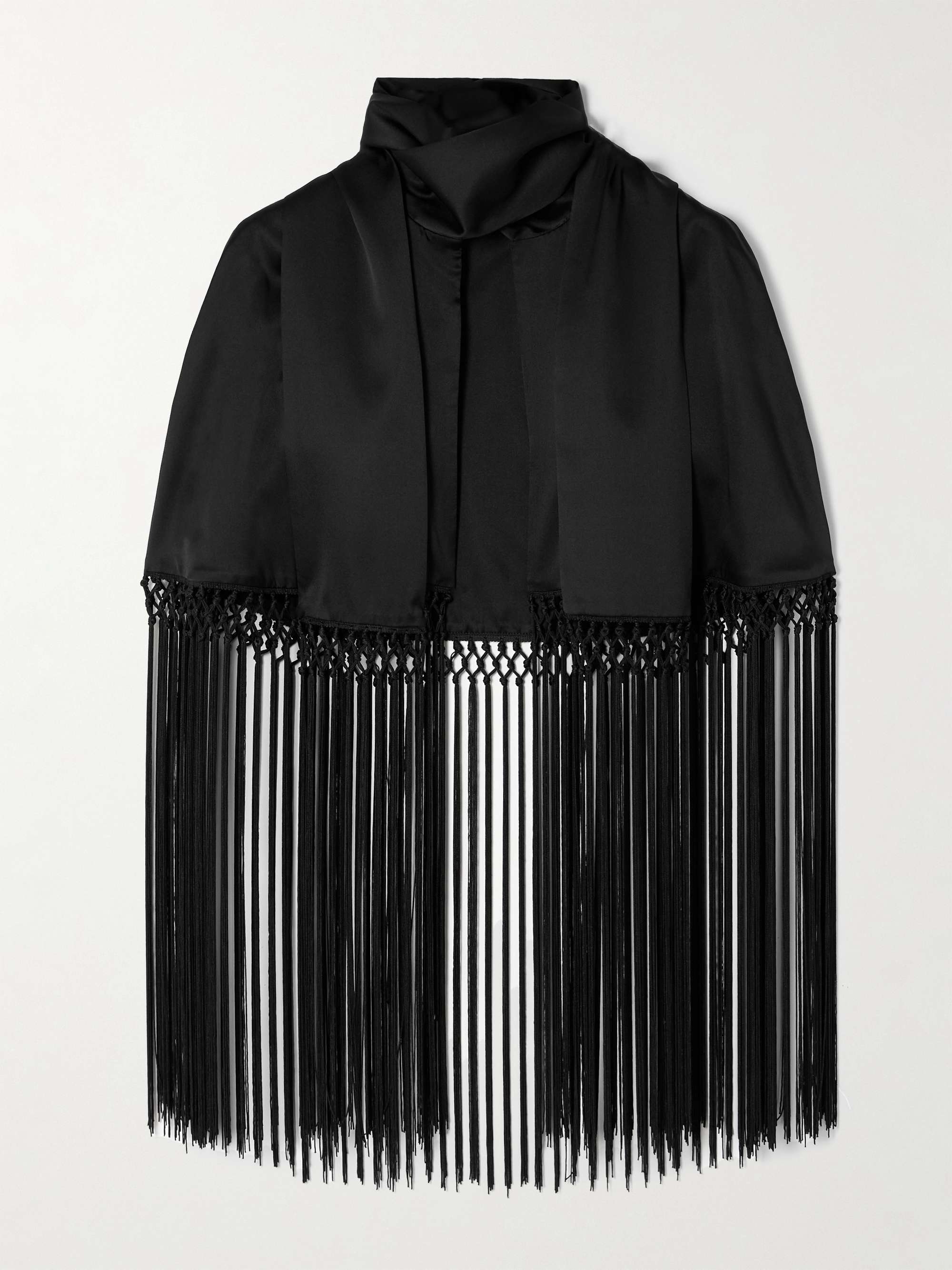 Lydia cropped fringed silk-charmeuse cape view