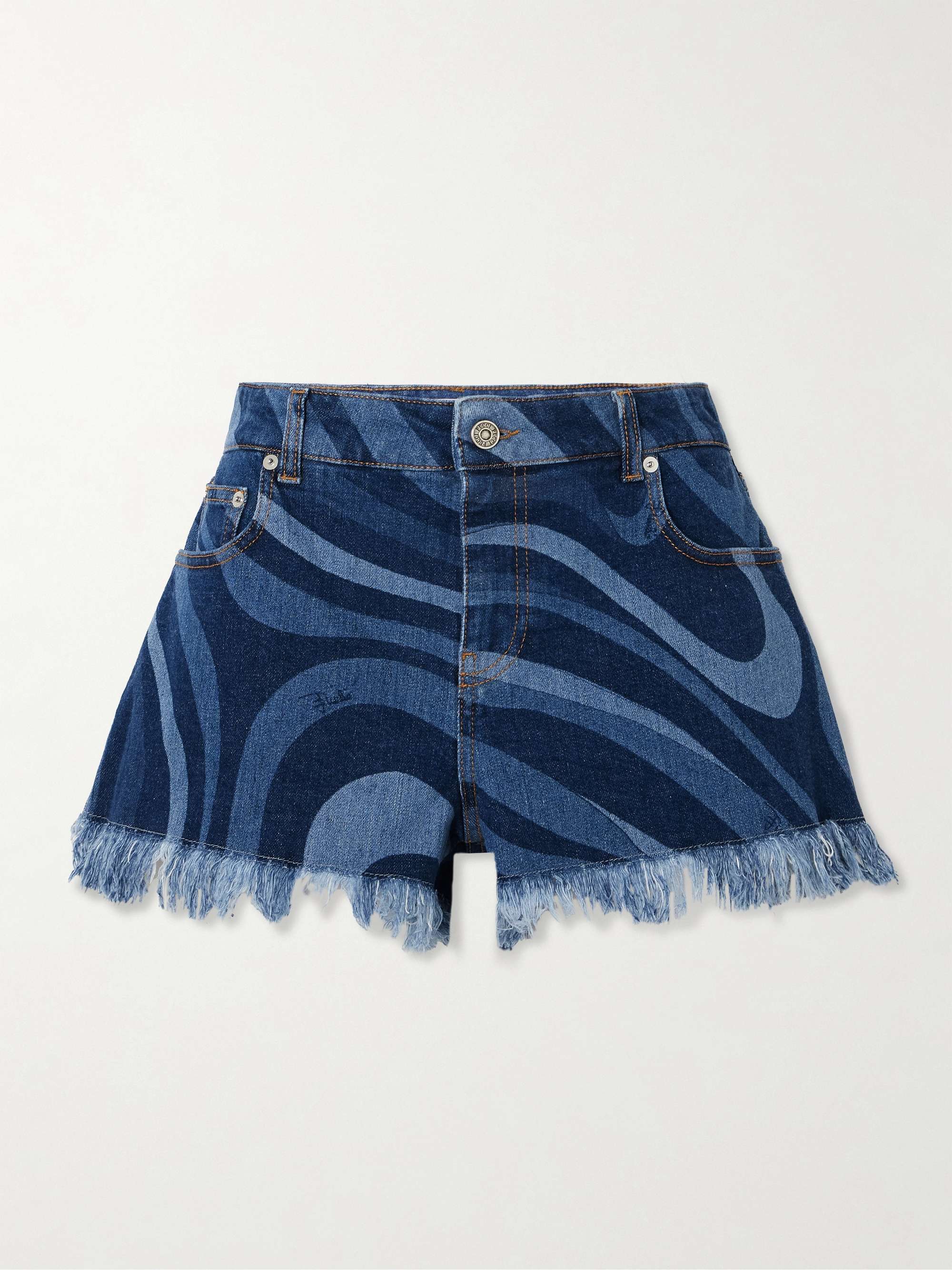 Marno frayed printed denim shorts view