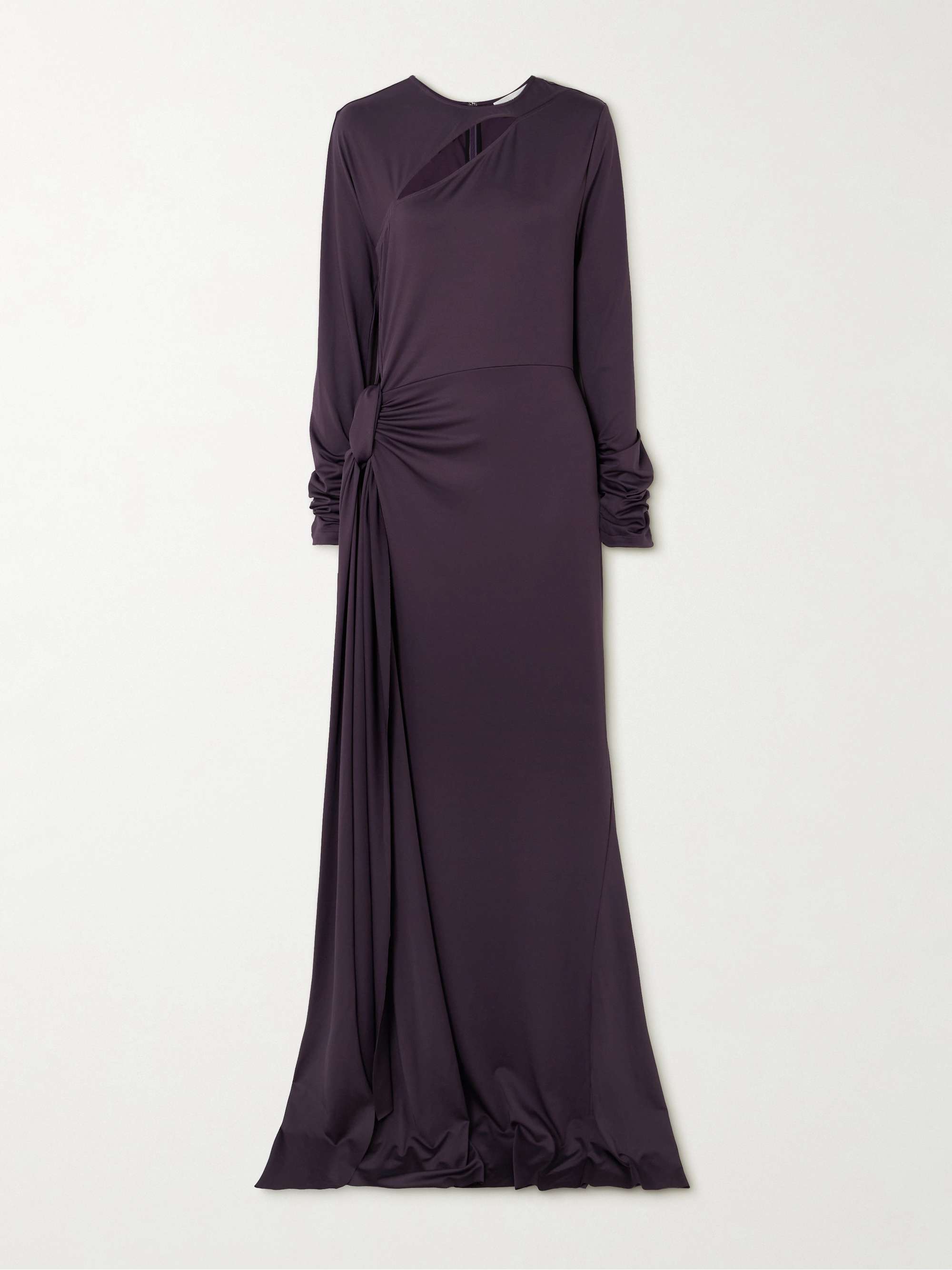 Tie-detailed gathered cut-out stretch-jersey gown view