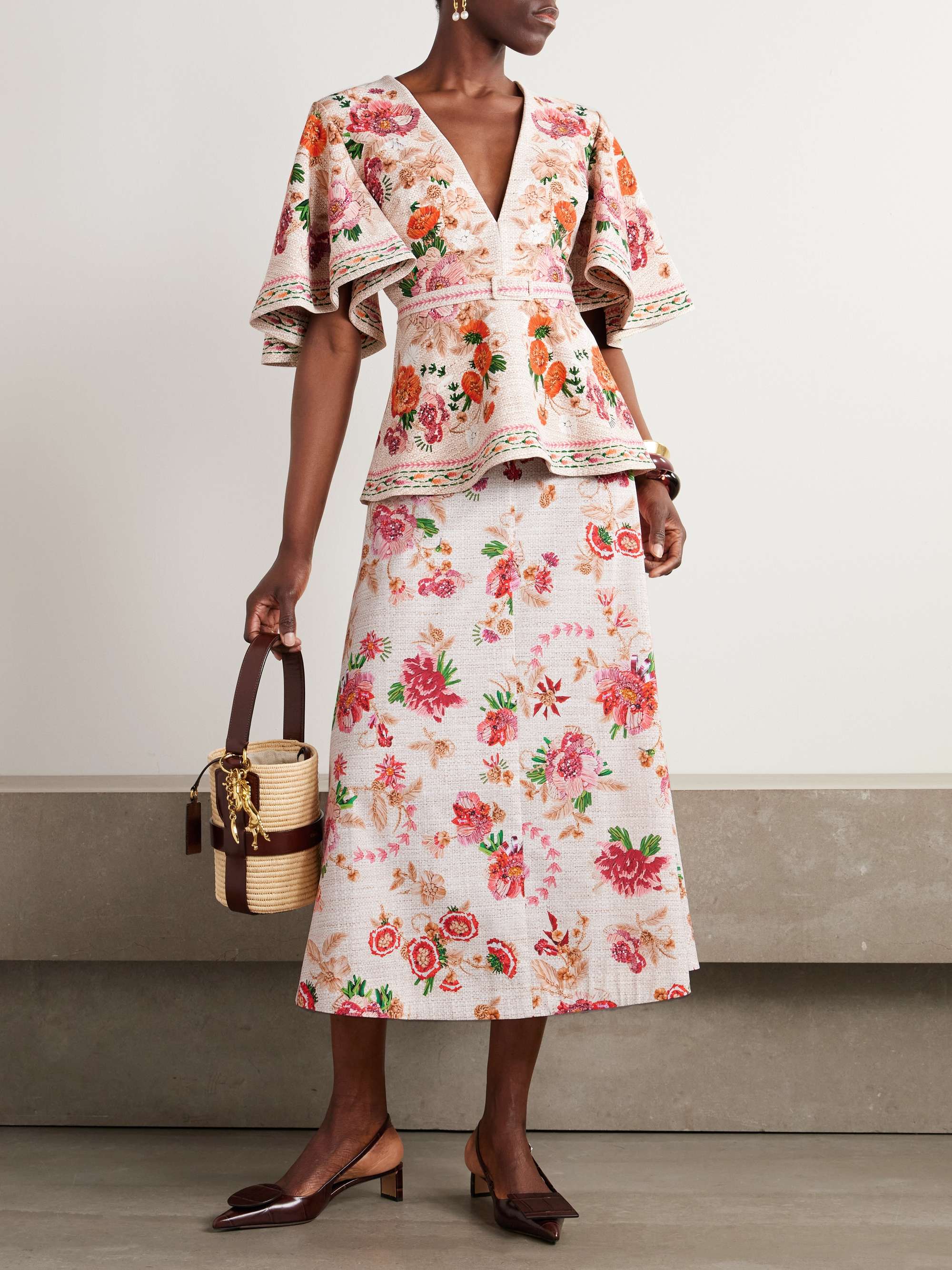 Etta floral-print cotton-poplin midi skirt view
