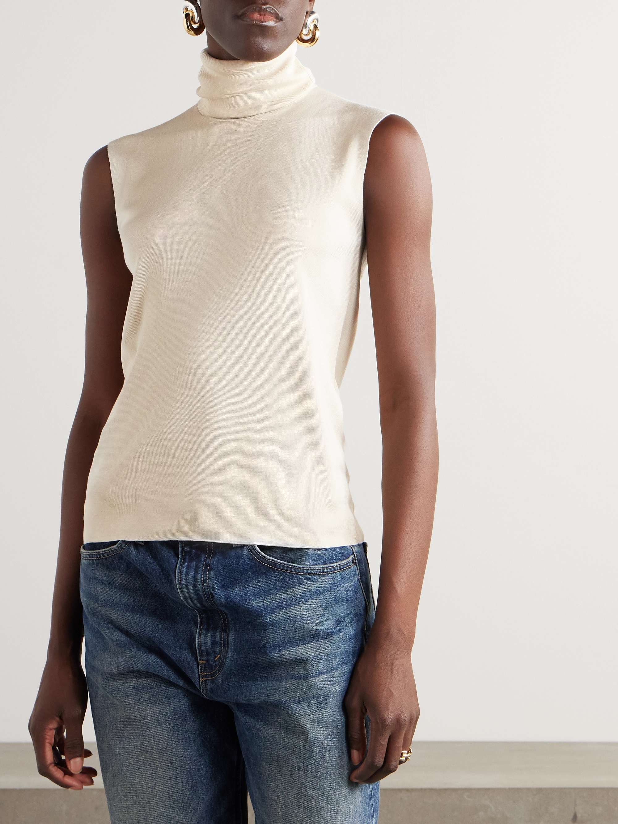 Lyskamm silk turtleneck top view