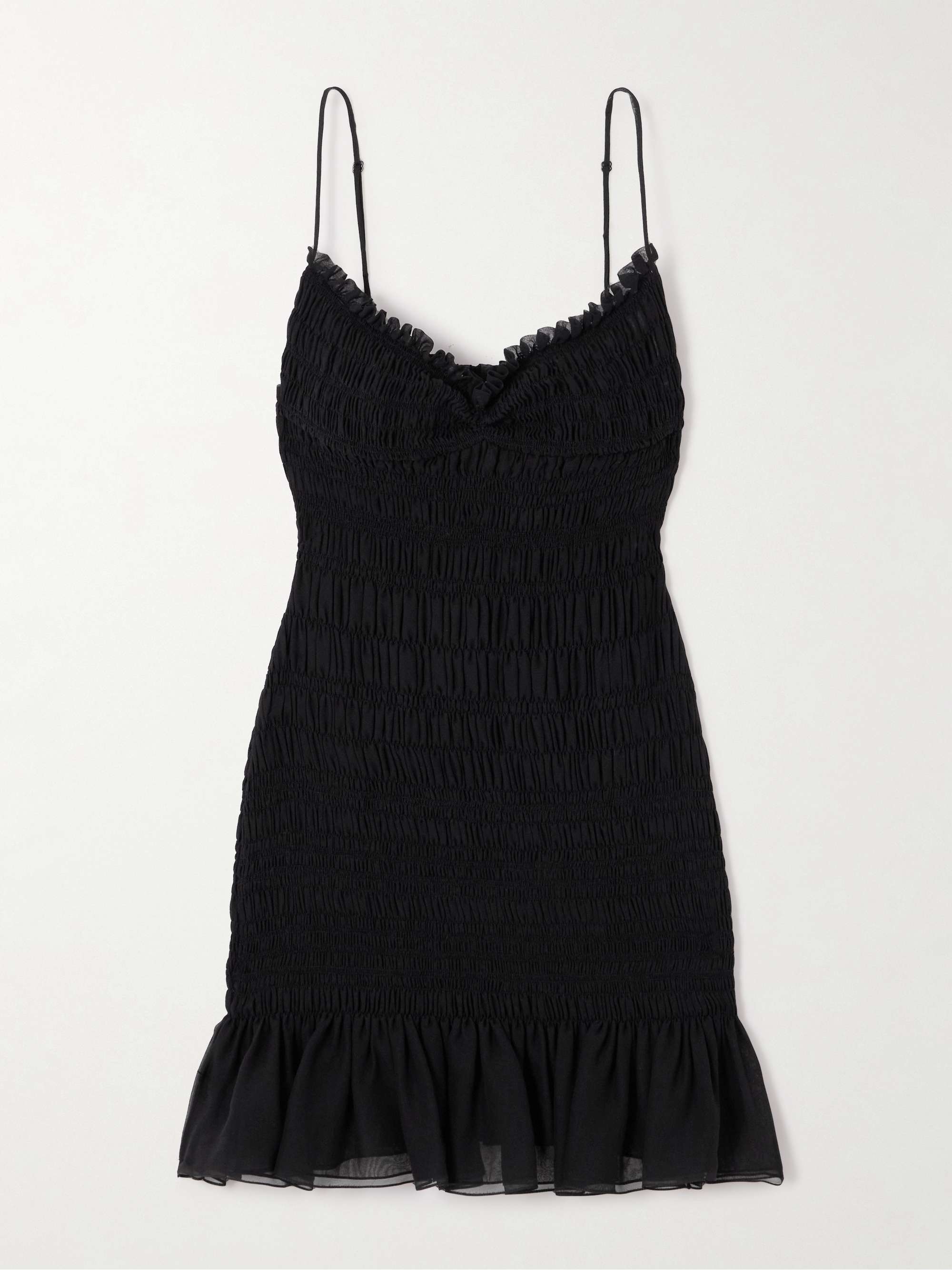 Smocked ruffled silk-crepon mini dress view