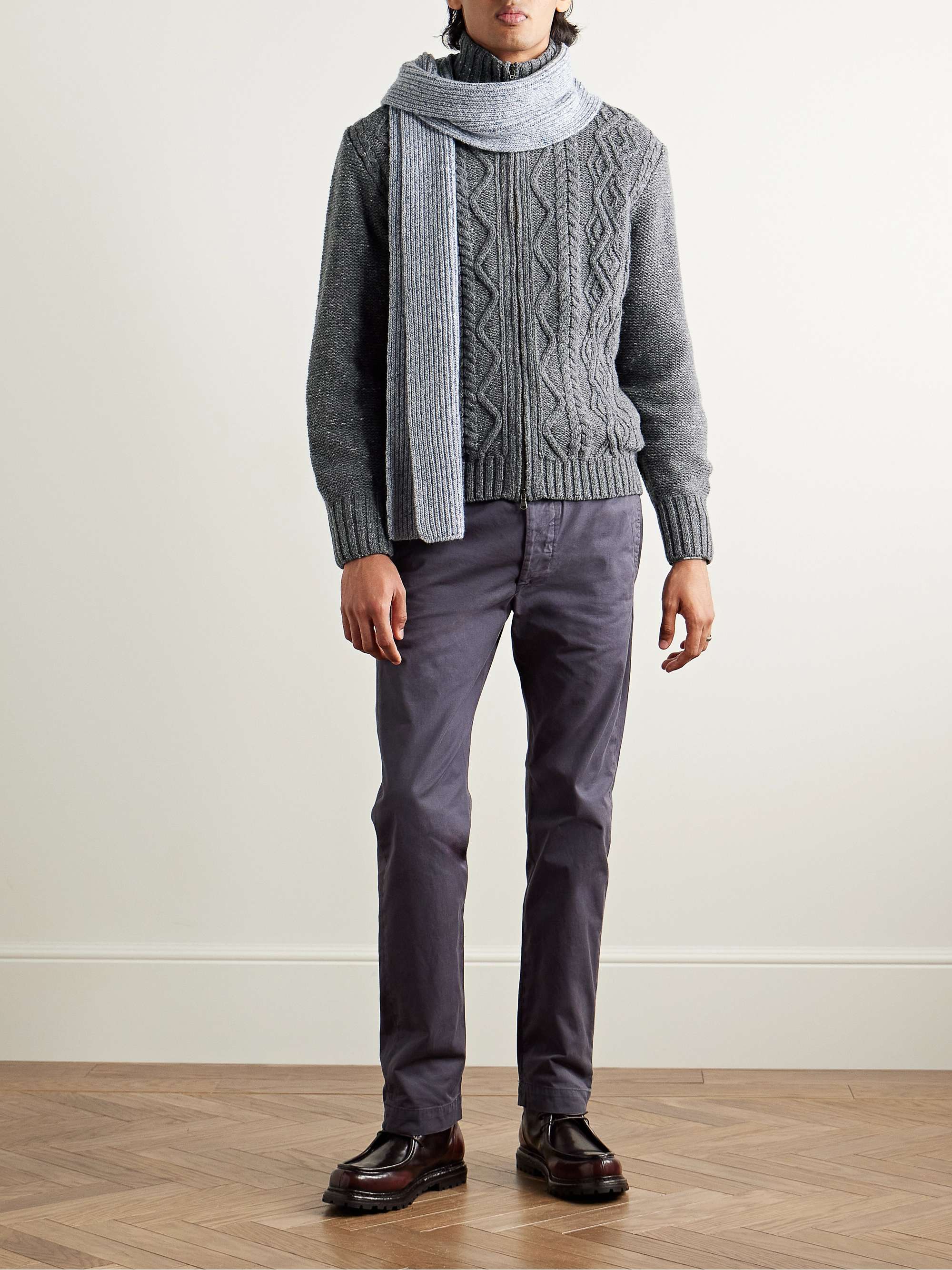Cable-Knit Merino Wool and Cashmere-Blend Zip-Up Cardigan view