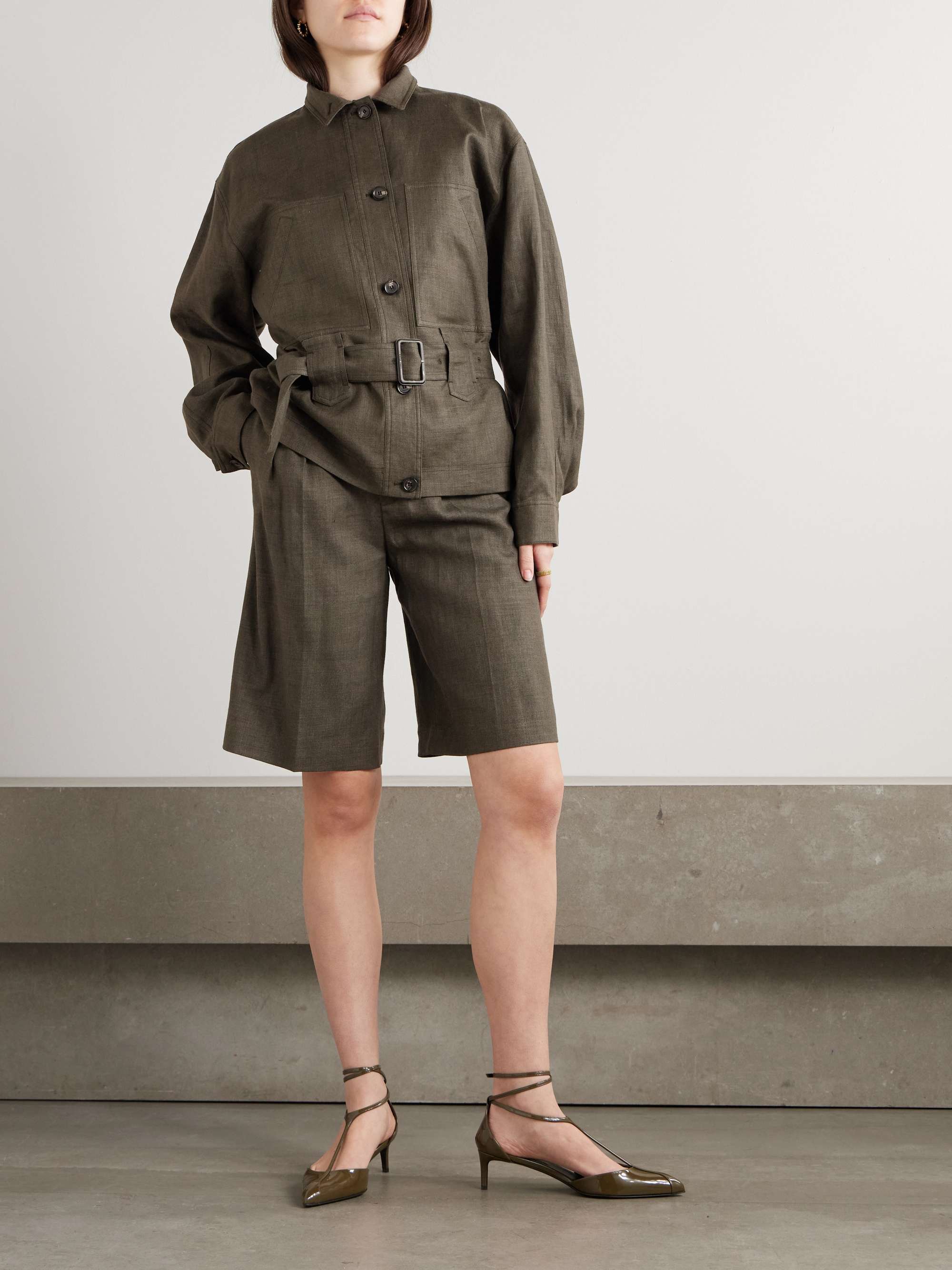 Jaylon belted linen and wool-blend jacket view