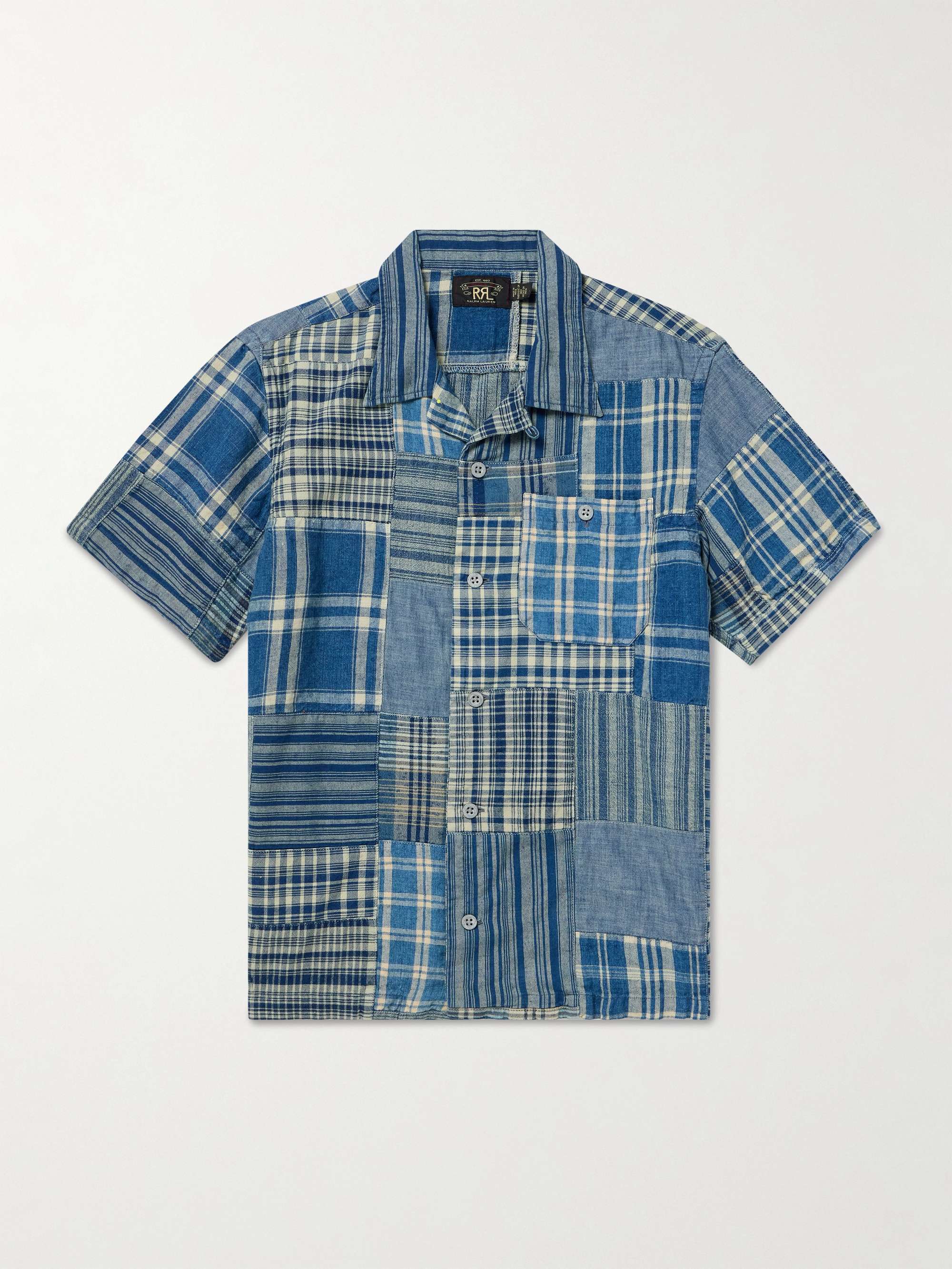 Convertible-Collar Patchwork Cotton and Linen-Blend Shirt view