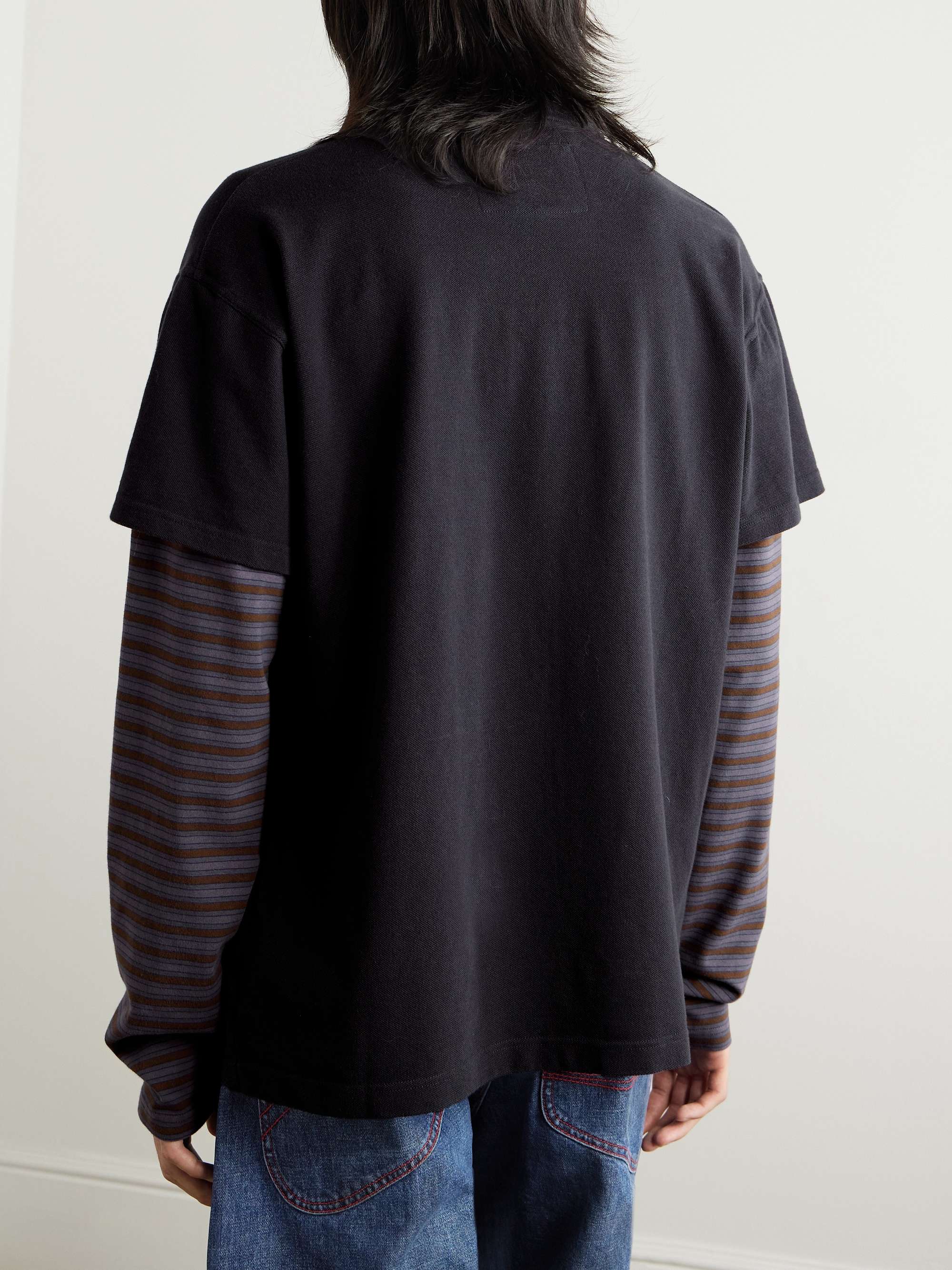 Layered Striped Jersey-Trimmed Cotton-Piqué Polo Shirt view