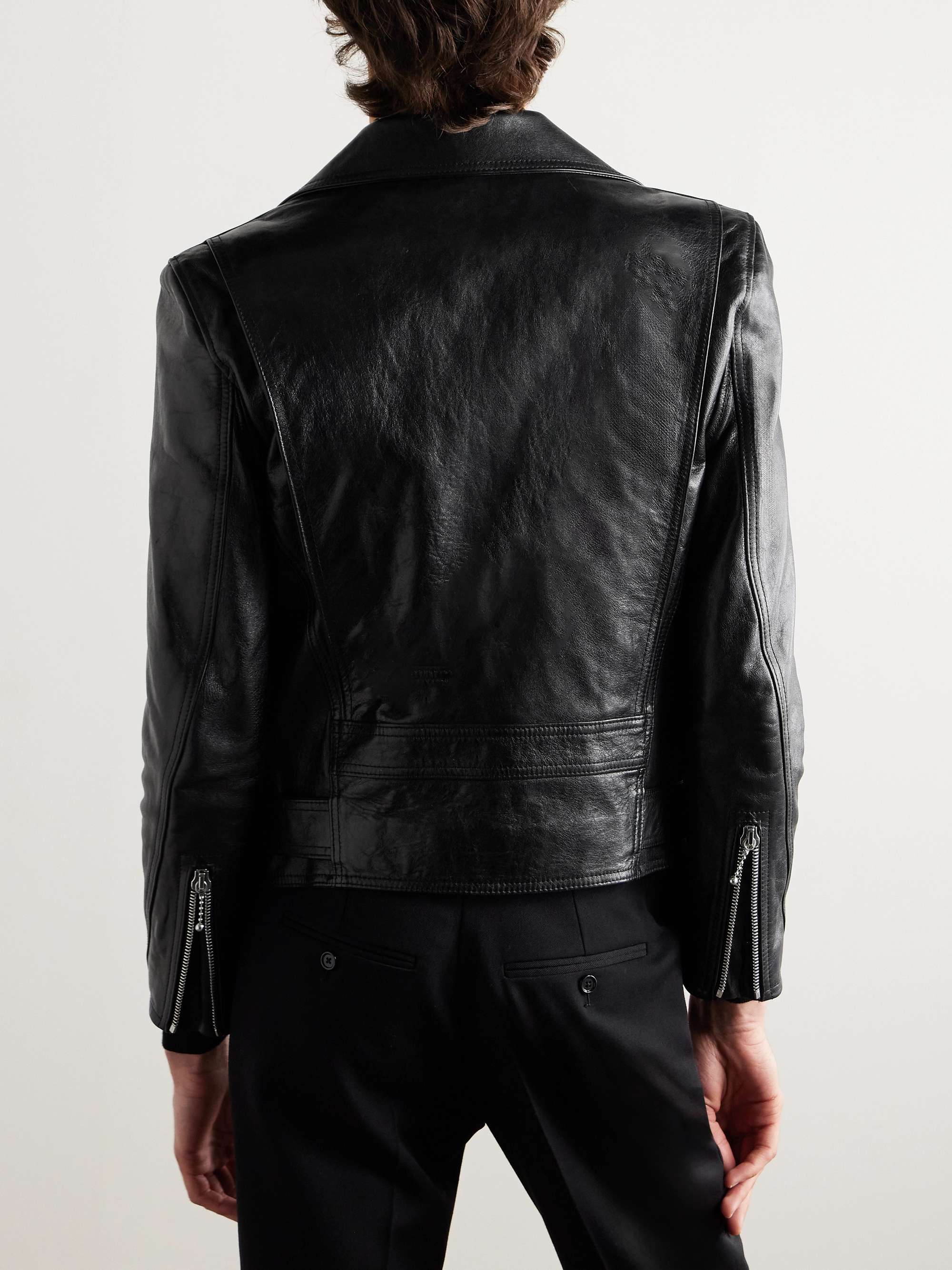 Slim-Fit Studded Belted Leather Biker Jacket view